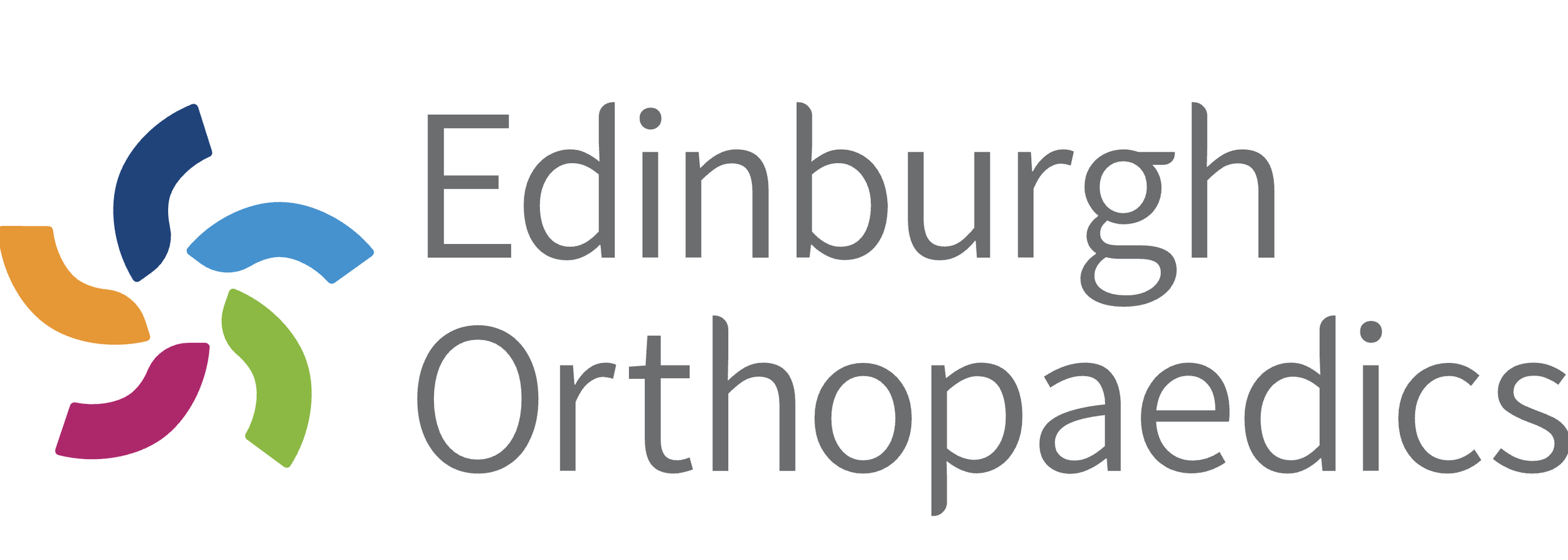 Logo of Edinburgh Orthopaedics with colorful abstract shapes and gray text.
