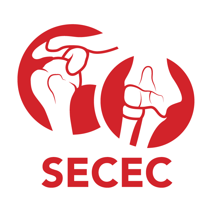 Illustration of two joints, one knee and one elbow, with the word SECEC below in bold red letters