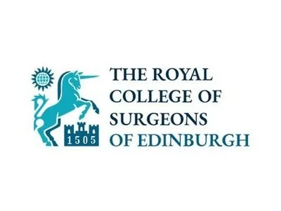 Logo of The Royal College of Surgeons of Edinburgh featuring a unicorn, a sun symbol, and the year 1505.