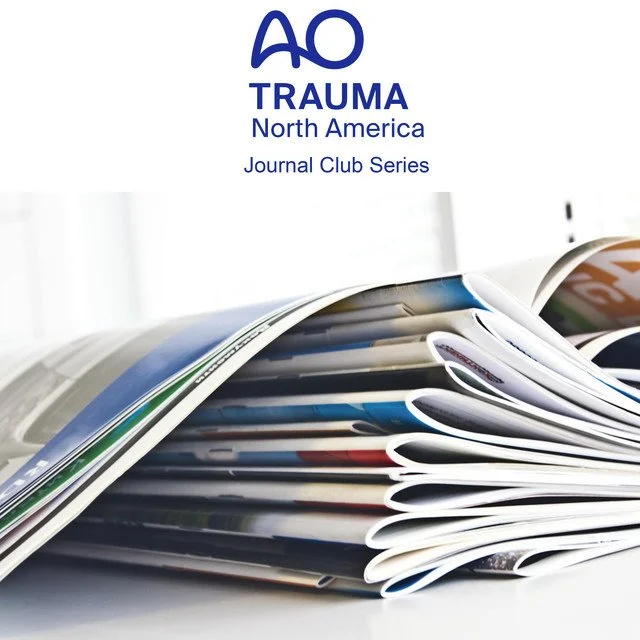 Open magazine on a table with the cover of the AO Trauma North America Journal Club Series visible.
