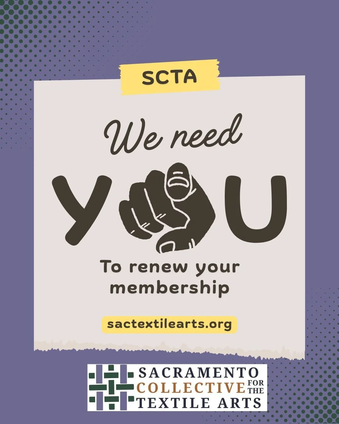 Please head over to our website to renew your membership, you don't want to miss out on those workshops and study groups. If not a member, join us. #scta #textilearts #sacartists #fiberart