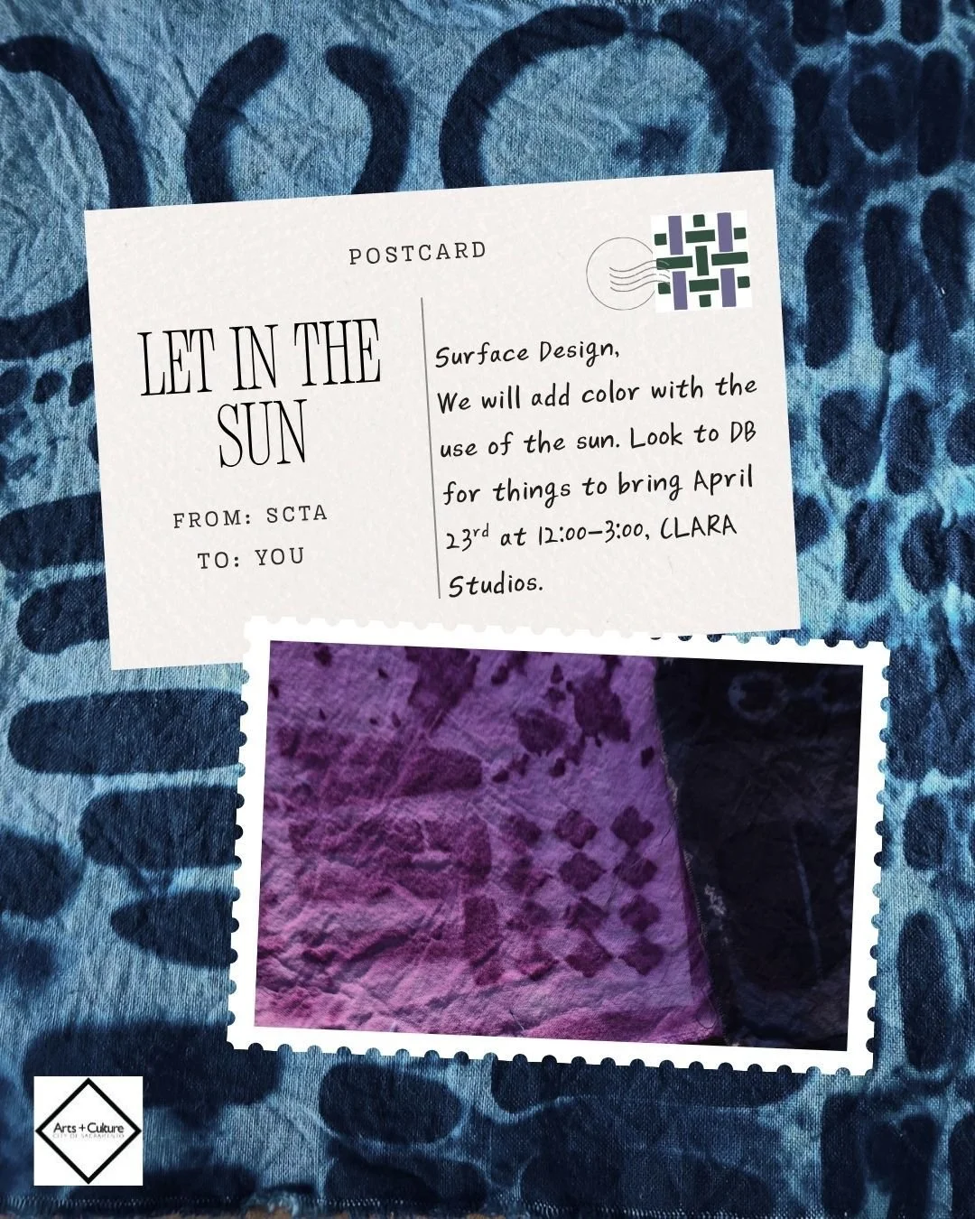 Surface Design will be letting the sun add color. Things to bring on FB post and on website. #scta #art #textileart #sacevents