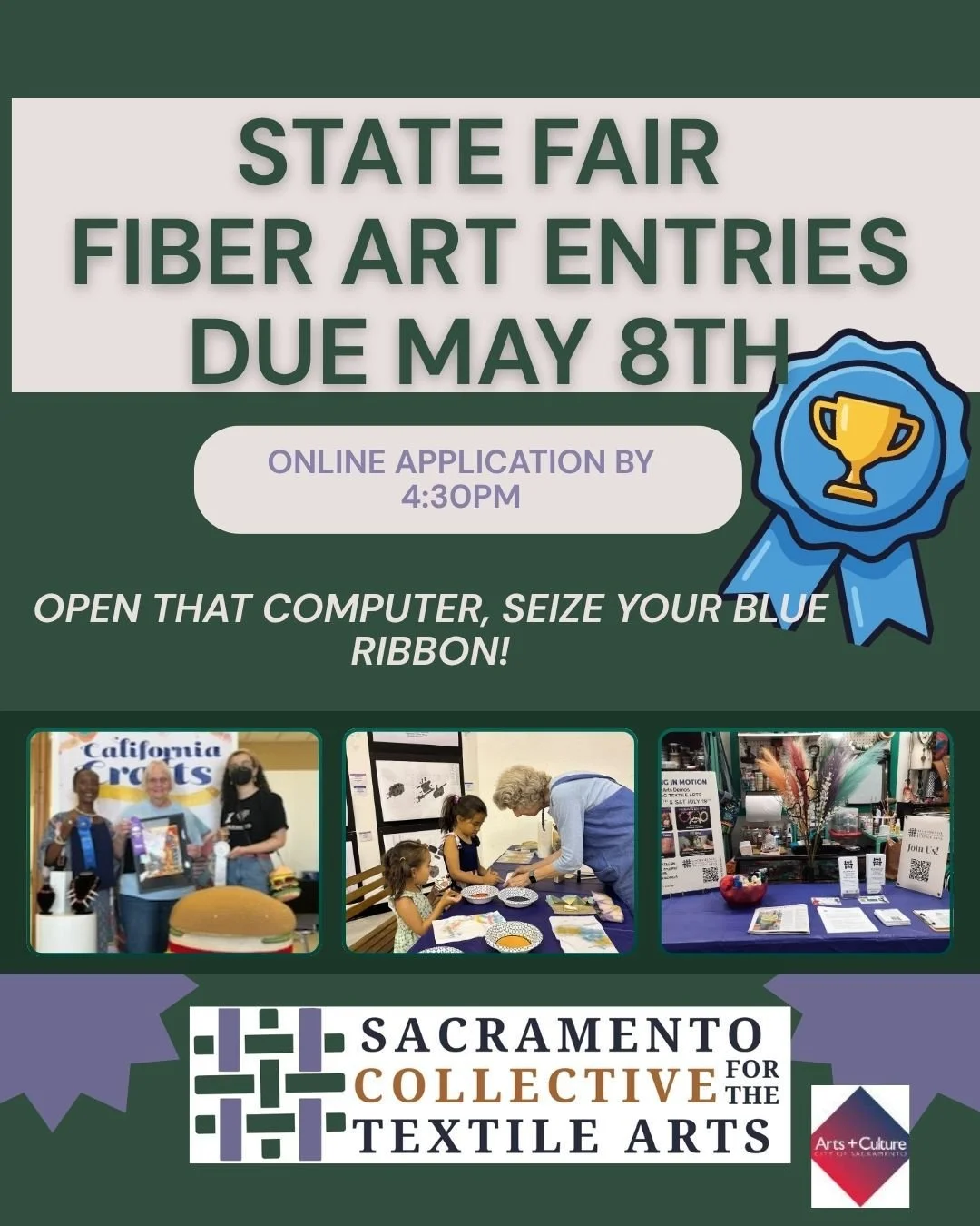 State fair entries are open sign up now and get that blue ribbon! #scta #fiberart #textileart #sacartists