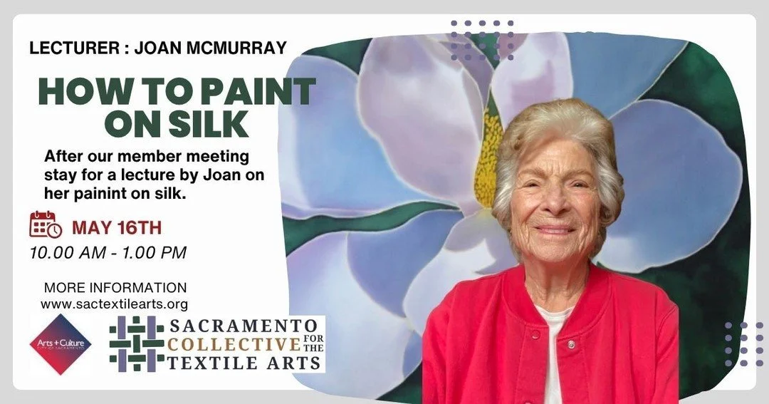 Our membership meeting is this Saturday. After the general meeting we will have Joan McMurray speak about how she paints on silk. She does amazing work... is there a workshop in the future? Come find out. #scta #members #sacartists #sacevents #silkar