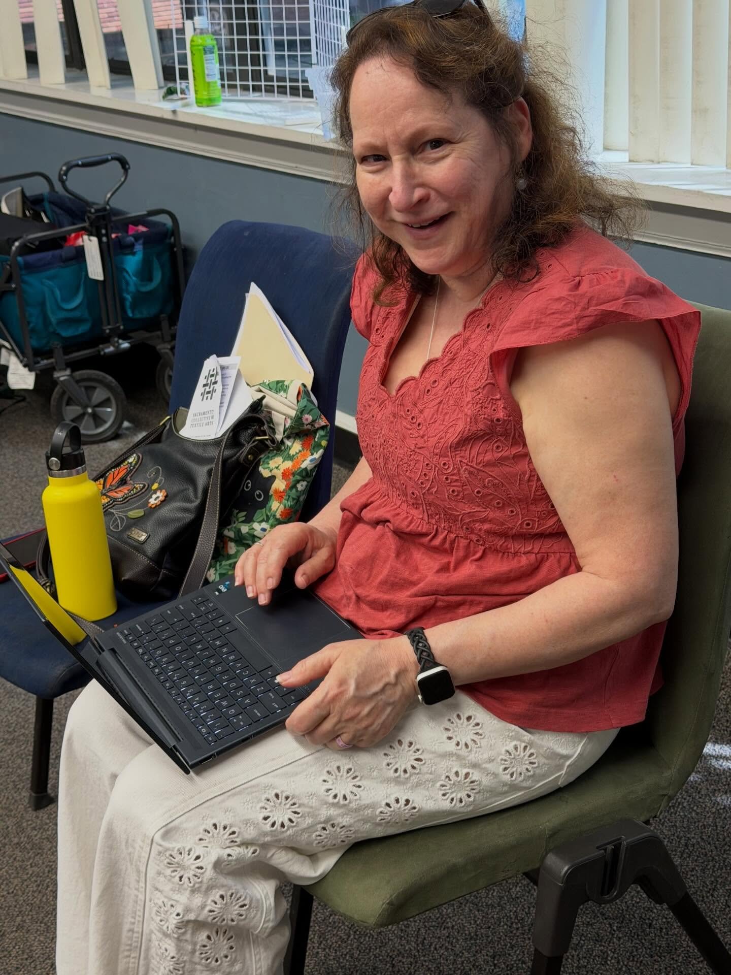 Lisa working on renewals after the membership meeting. Have you made sure to renew your membership? The time is now! #scta #membership #artcommunity #tetileart