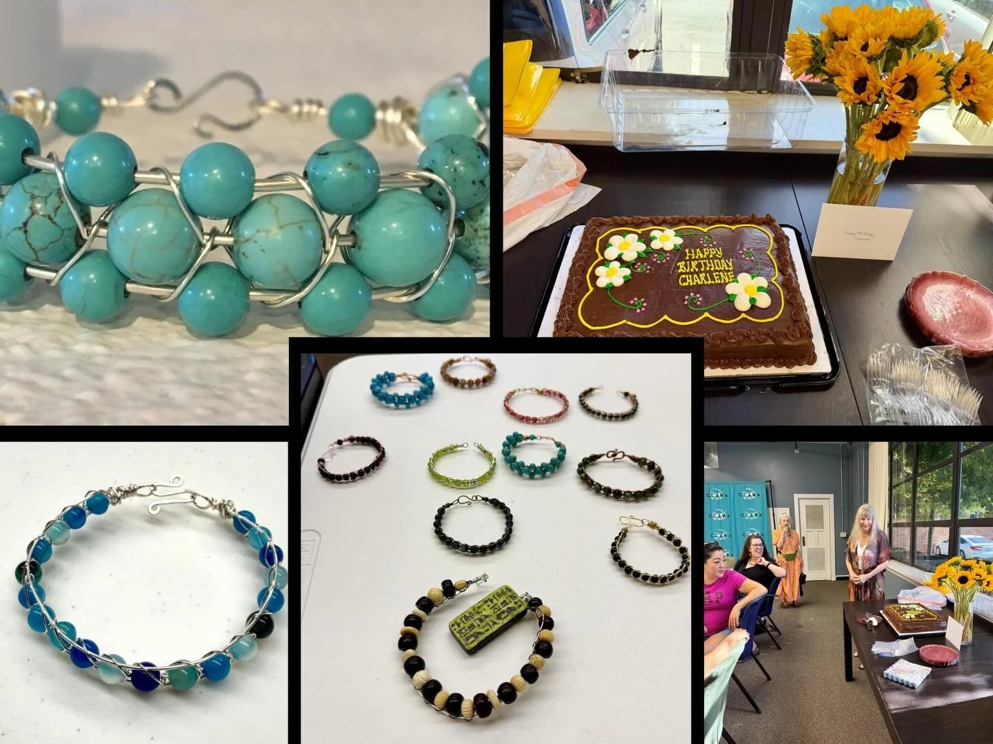At the May 12th bead meeting, they made simple beaded wired bracelets using a technique similar to braiding. Such pretty pieces. On the June 9th meeting, Anne DeStefano will show you how to make the Crocheted Wire Bracelet Project. Come and check it 