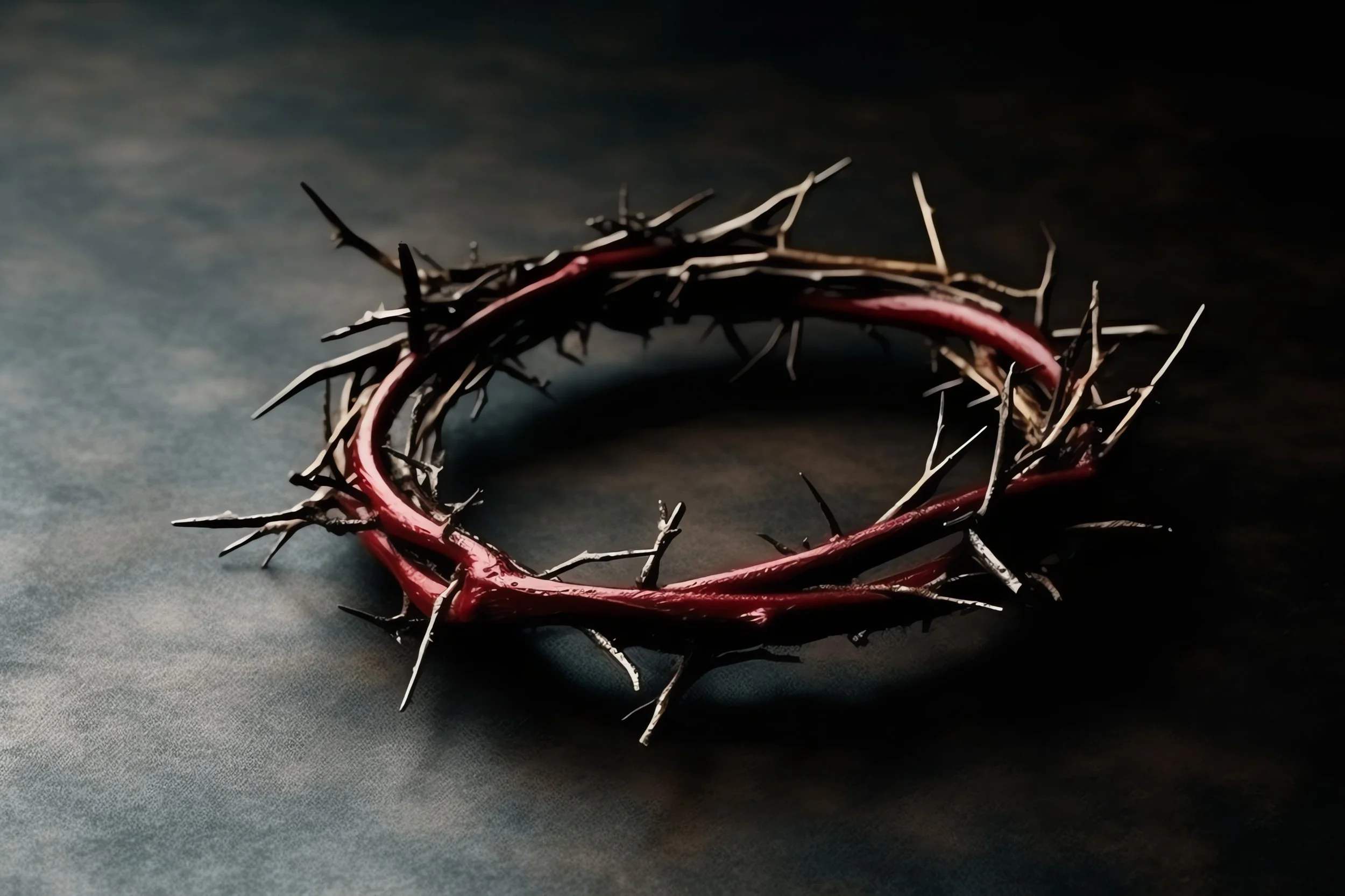 A crown of thorns resting alone on a dark surface, close and still, the weight of Good Friday held in a single quiet image.
