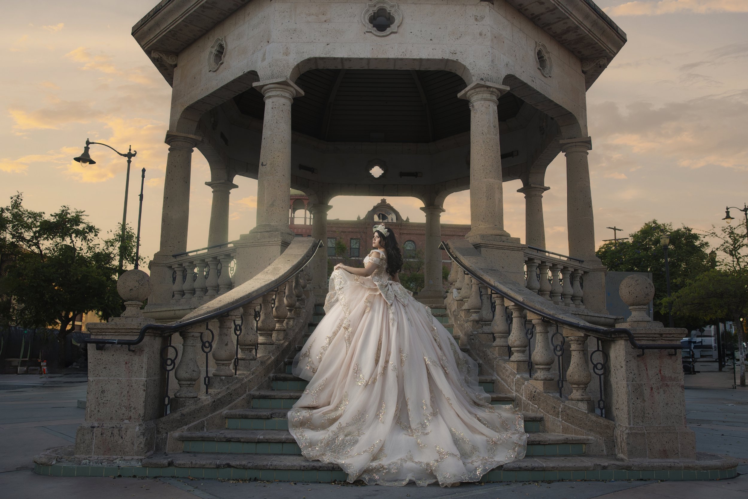 Castle theme and enchanted Quinceanera photoshoot at Pasadena City Hall with stairs.jpg