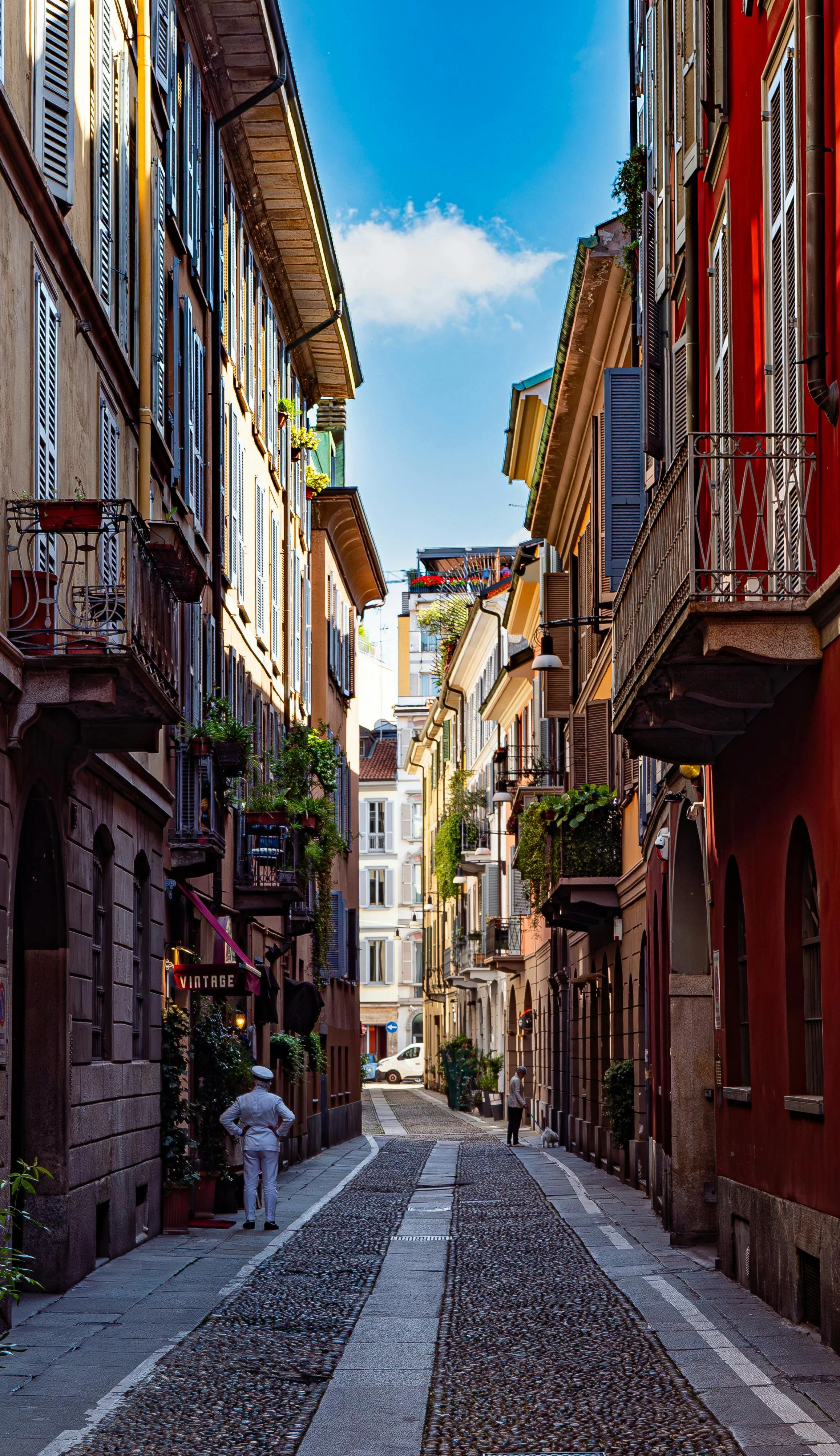 Cobblestone alleyway in Milan, Italy