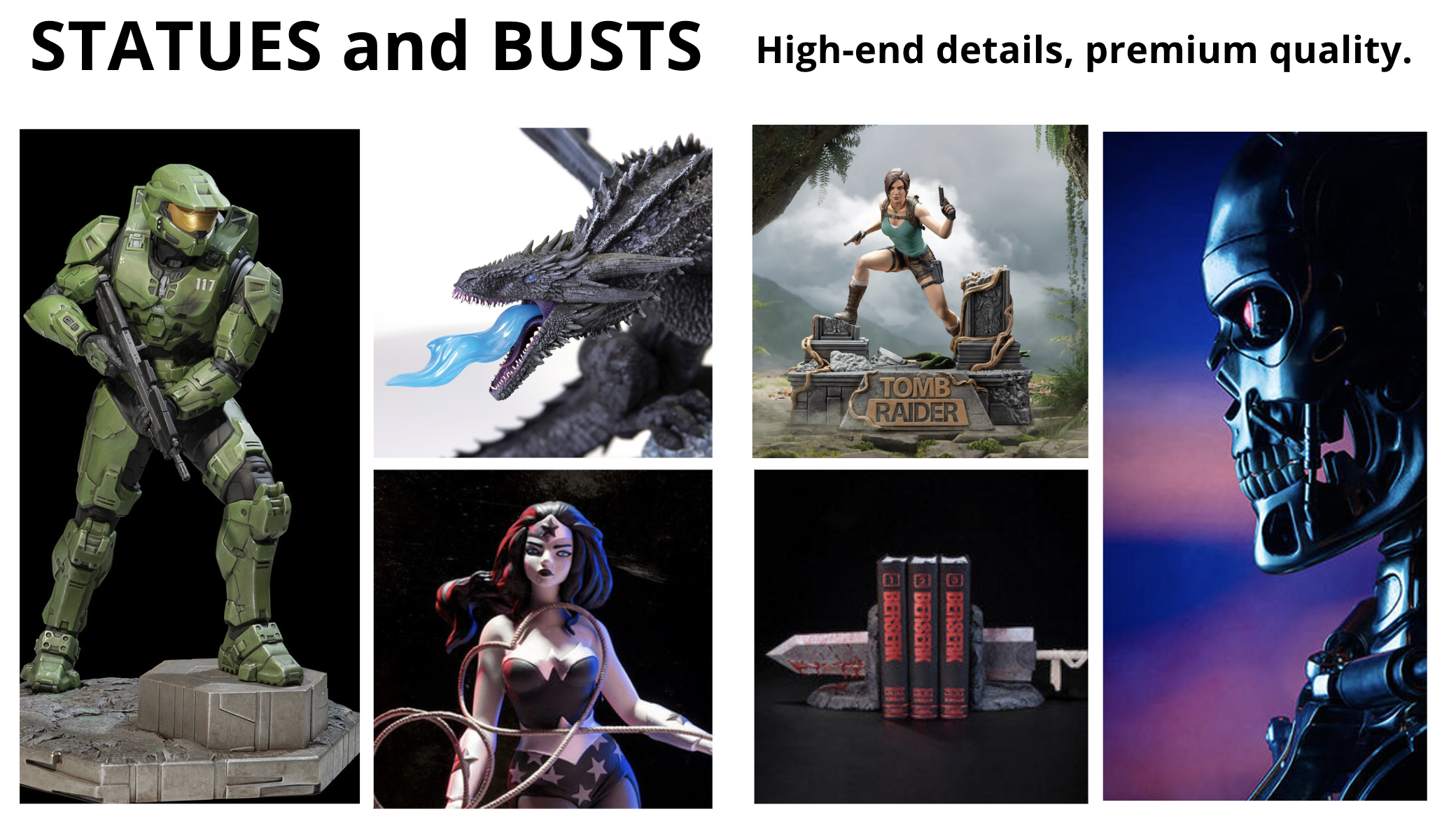 Some of the statues and busts that Bigshot Toyworks has designed and/or produced.