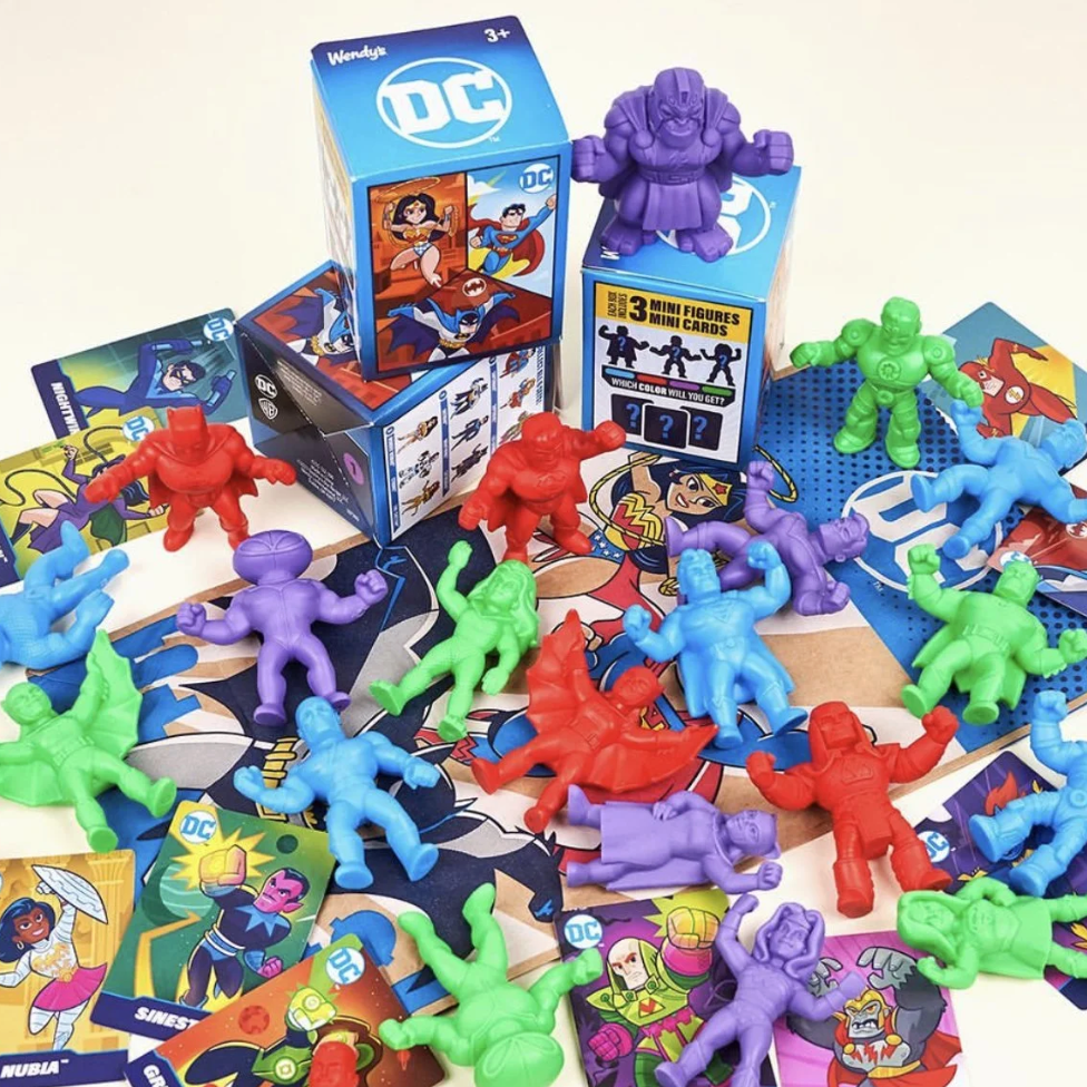 DC mini figures developed for Wendy's kids meals for Strottman
