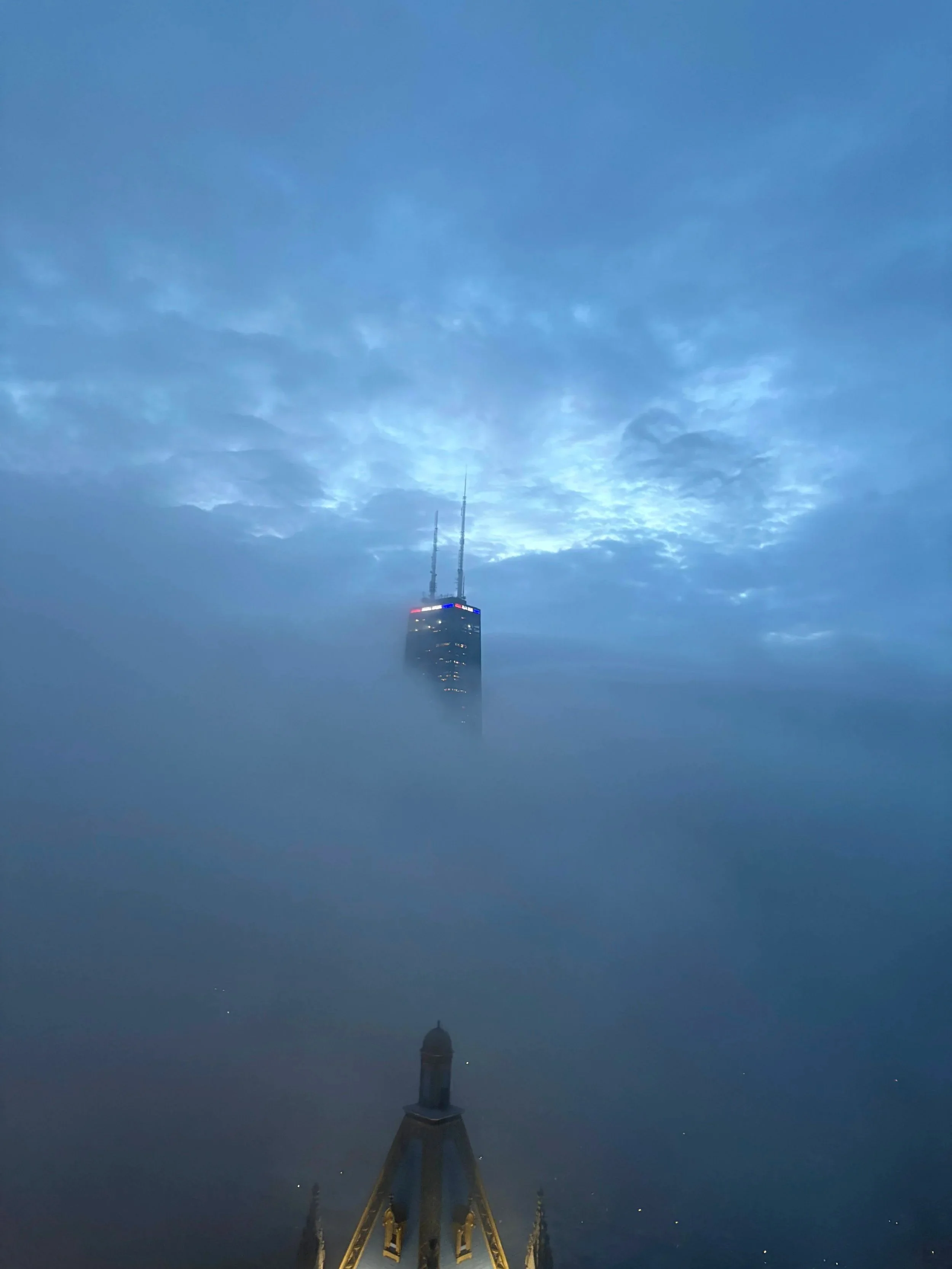 John Hancock Building, X Building, Chicago, Illinois, IN THE CLOUDS, July 4 Fog