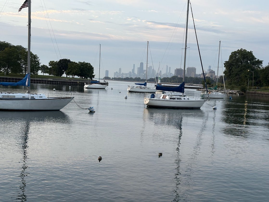 Montrose Harbor. Boats. Chicago Skyline.