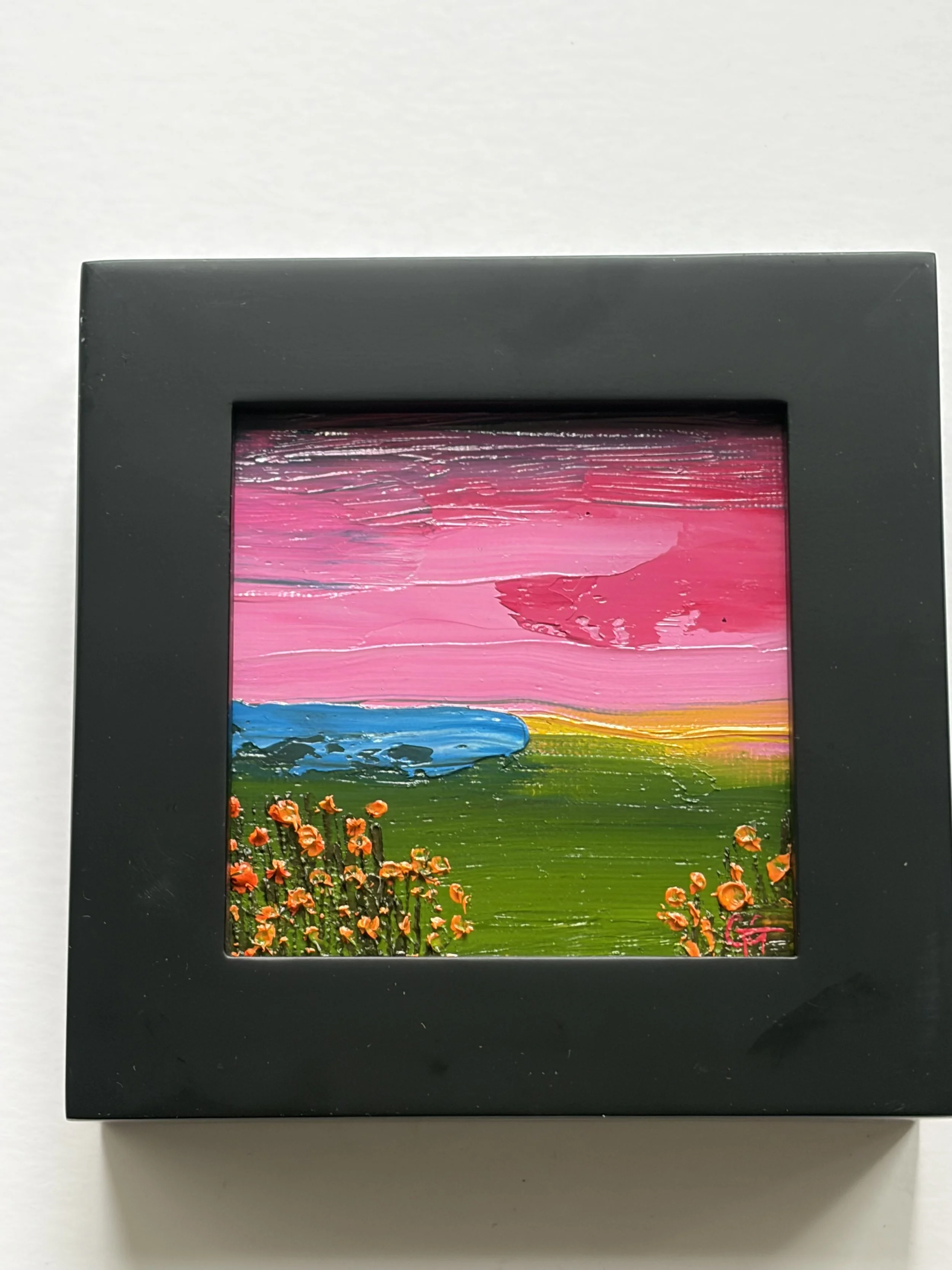 Baby Evening Poppies, original oil painting 3x3 inches mini oil, California coastal landscape, Georgina Gilmore Art