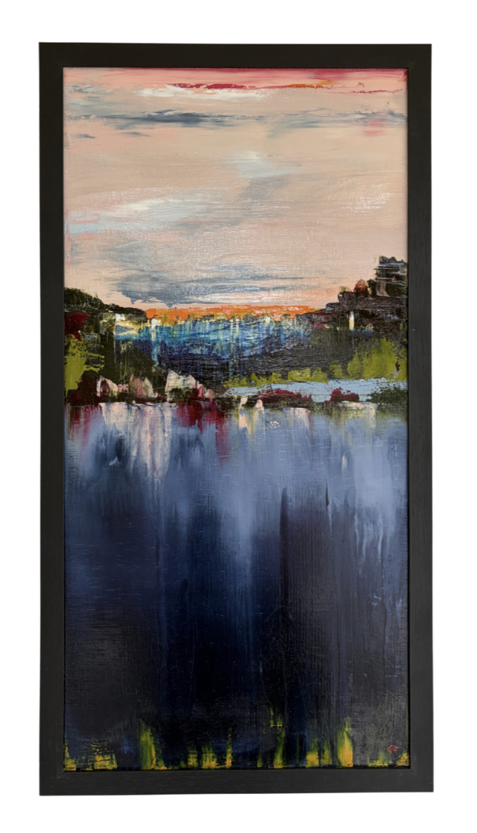 The Edge, original oil painting 12x24 inches, oil on linen panel, abstract landscape, Georgina Gilmore Art