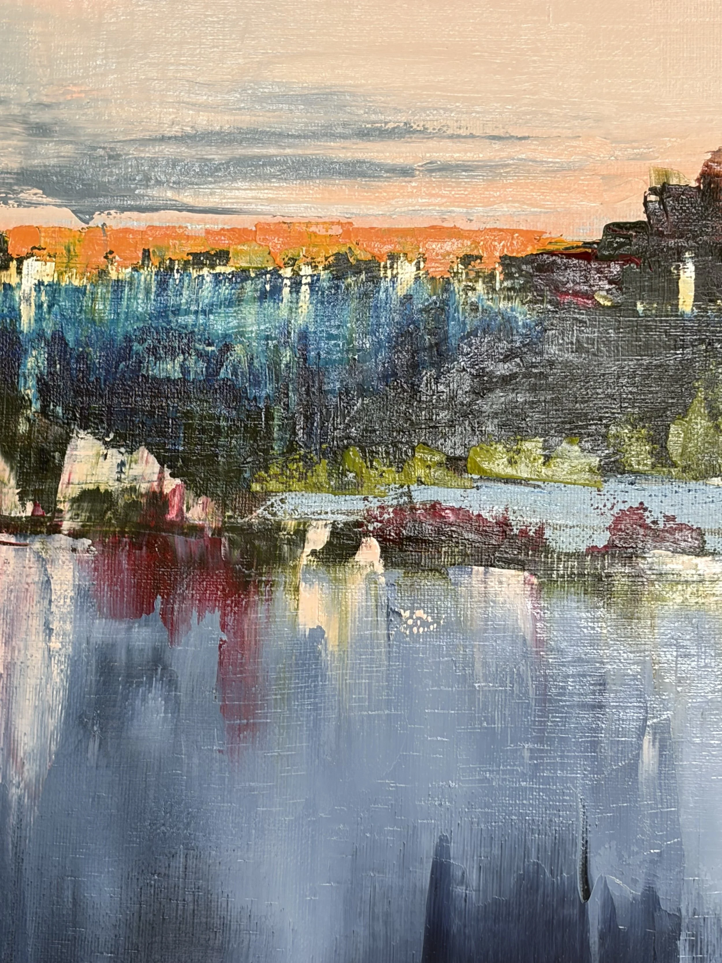 The Edge, original oil painting 12x24 inches, oil on linen panel, abstract landscape, Georgina Gilmore Art