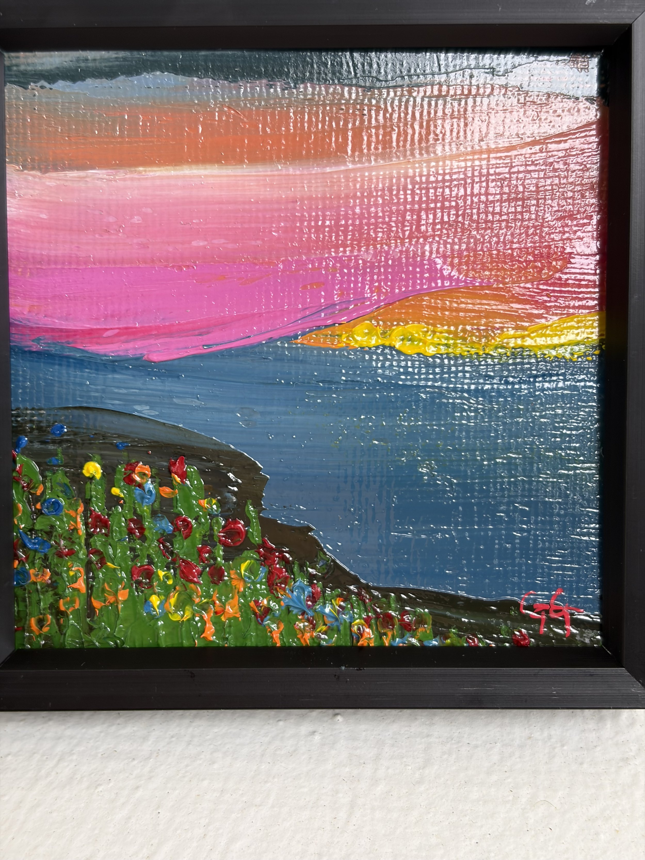 ATC 3x3 mini, Mini oil painting, baby pink, Georgina Gilmore