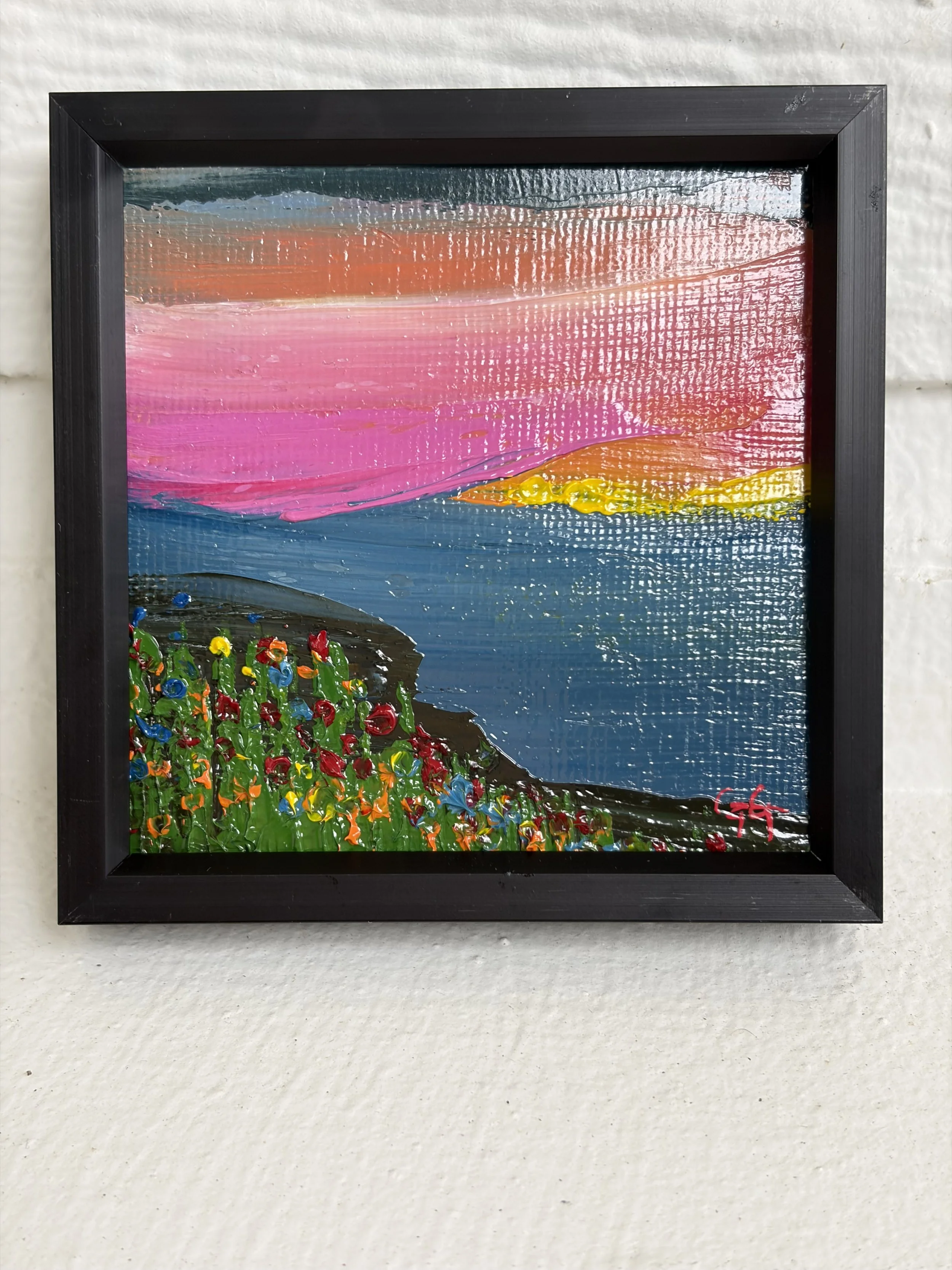 ATC 3x3 mini, Mini oil painting, baby pink, Georgina Gilmore