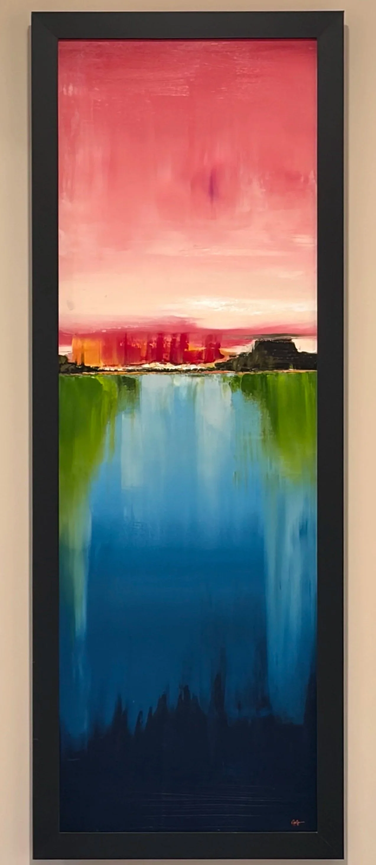 Dusk Line, original oil painting 12x36 inches, abstract landscape, Georgina Gilmore Art, Sacramento California