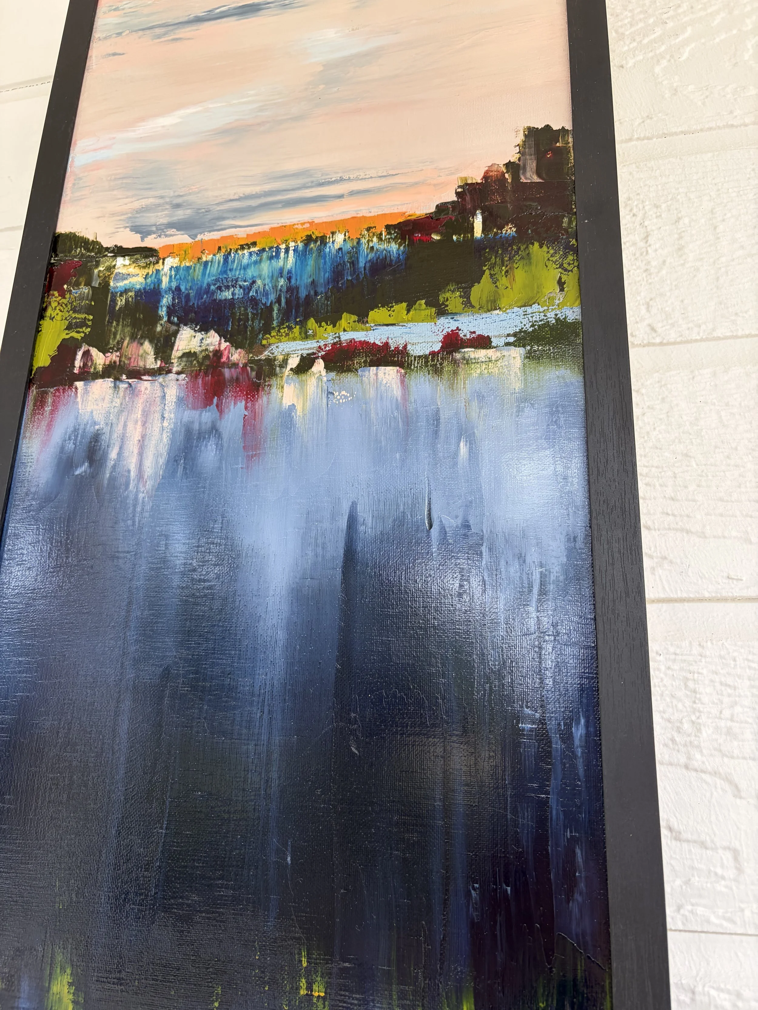 The Edge, original oil painting 12x24 inches, oil on linen panel, abstract landscape, Georgina Gilmore Art