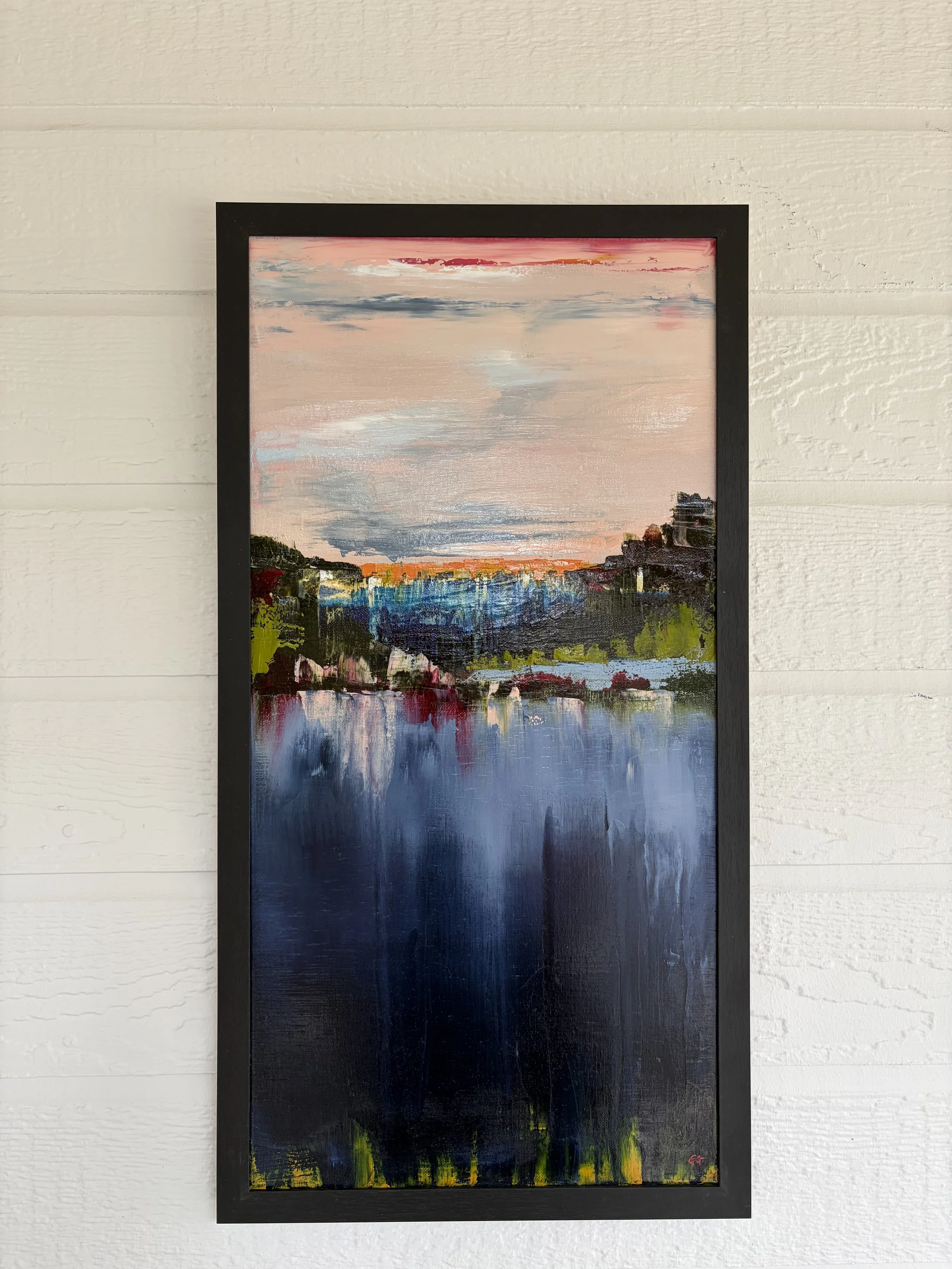 The Edge, original oil painting 12x24 inches, oil on linen panel, abstract landscape, Georgina Gilmore Art