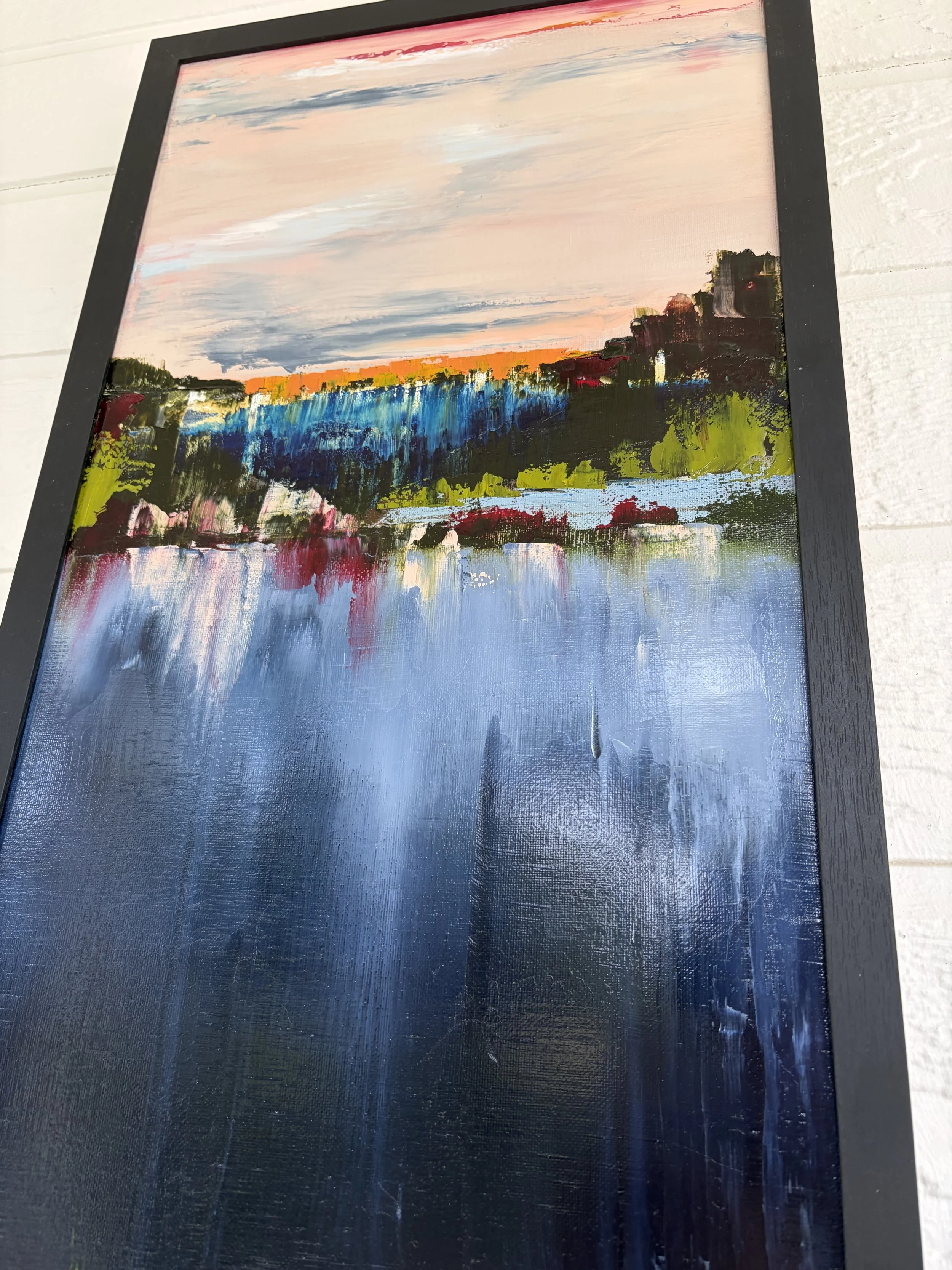 The Edge, original oil painting 12x24 inches, oil on linen panel, abstract landscape, Georgina Gilmore Art