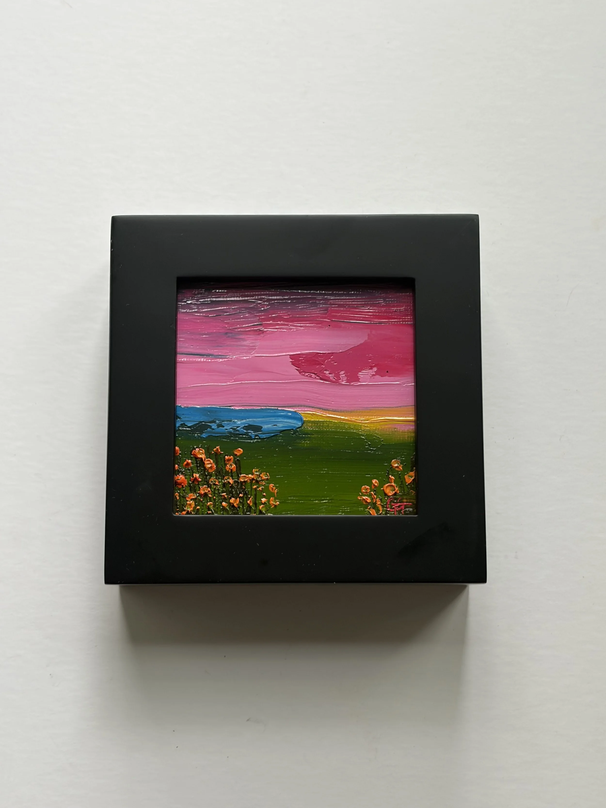Baby Evening Poppies, original oil painting 3x3 inches mini oil, California coastal landscape, Georgina Gilmore Art
