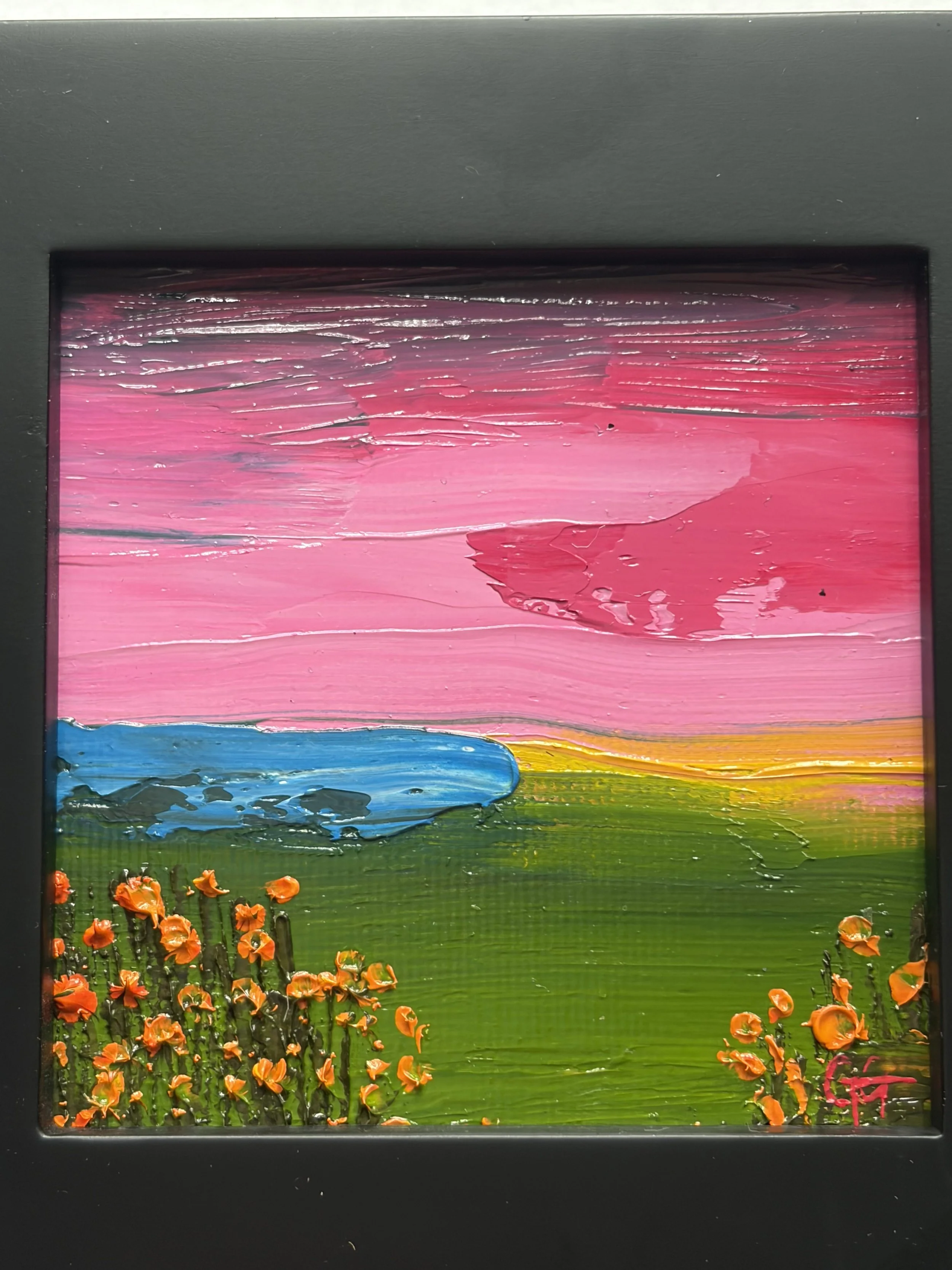 Baby Evening Poppies, original oil painting 3x3 inches mini oil, California coastal landscape, Georgina Gilmore Art