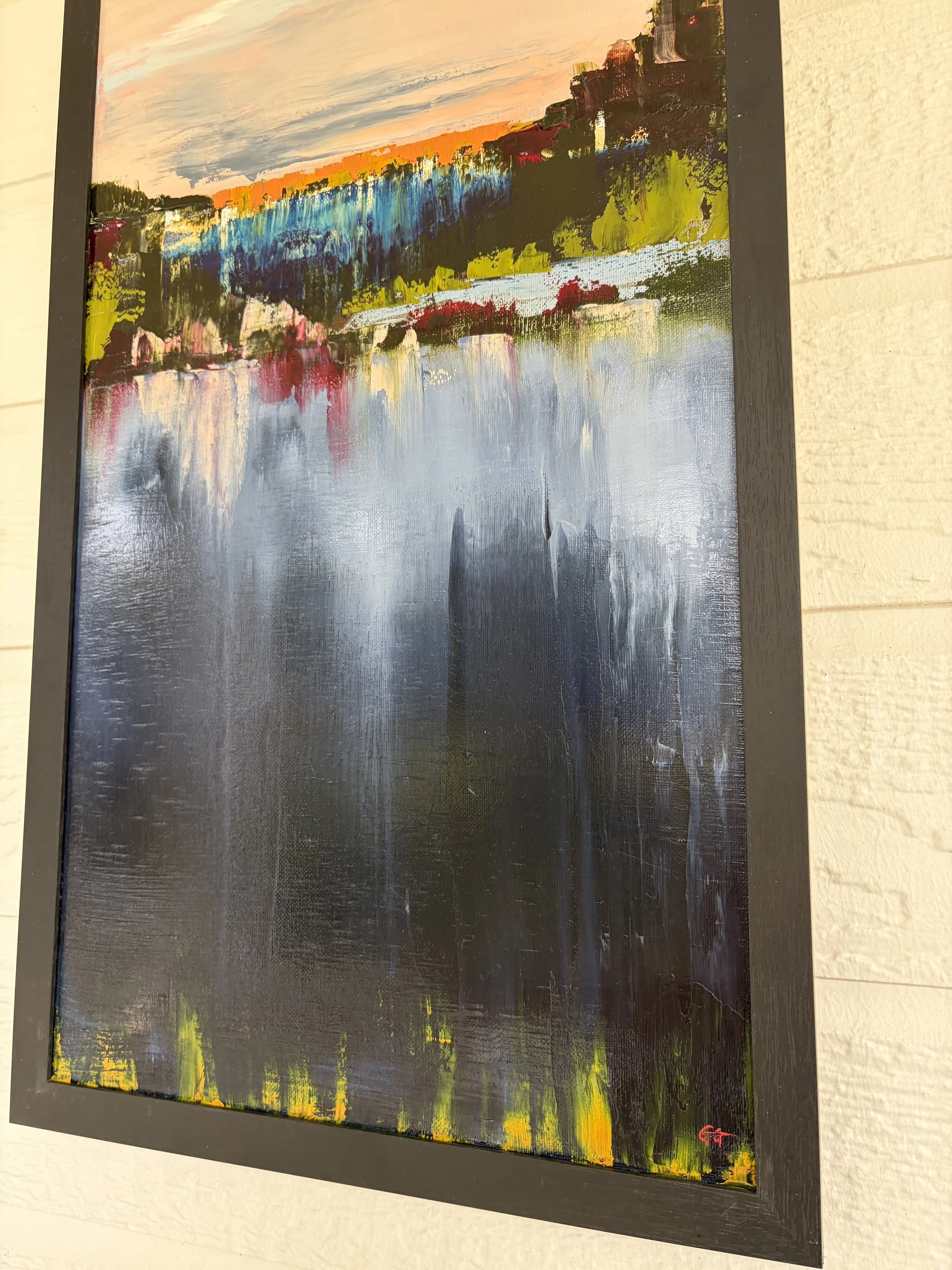 The Edge, original oil painting 12x24 inches, oil on linen panel, abstract landscape, Georgina Gilmore Art