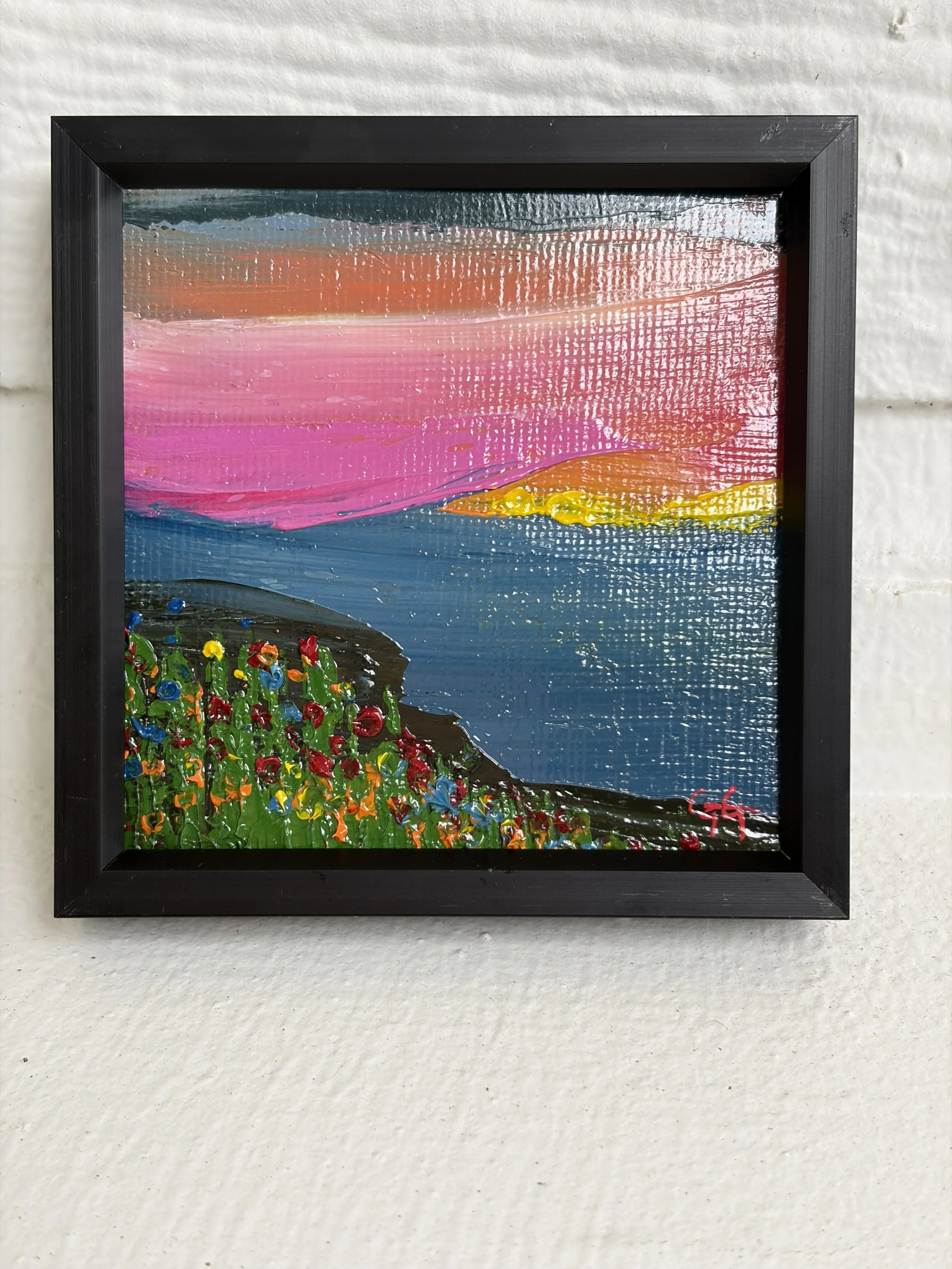 ATC 3x3 mini, Mini oil painting, baby pink, Georgina Gilmore