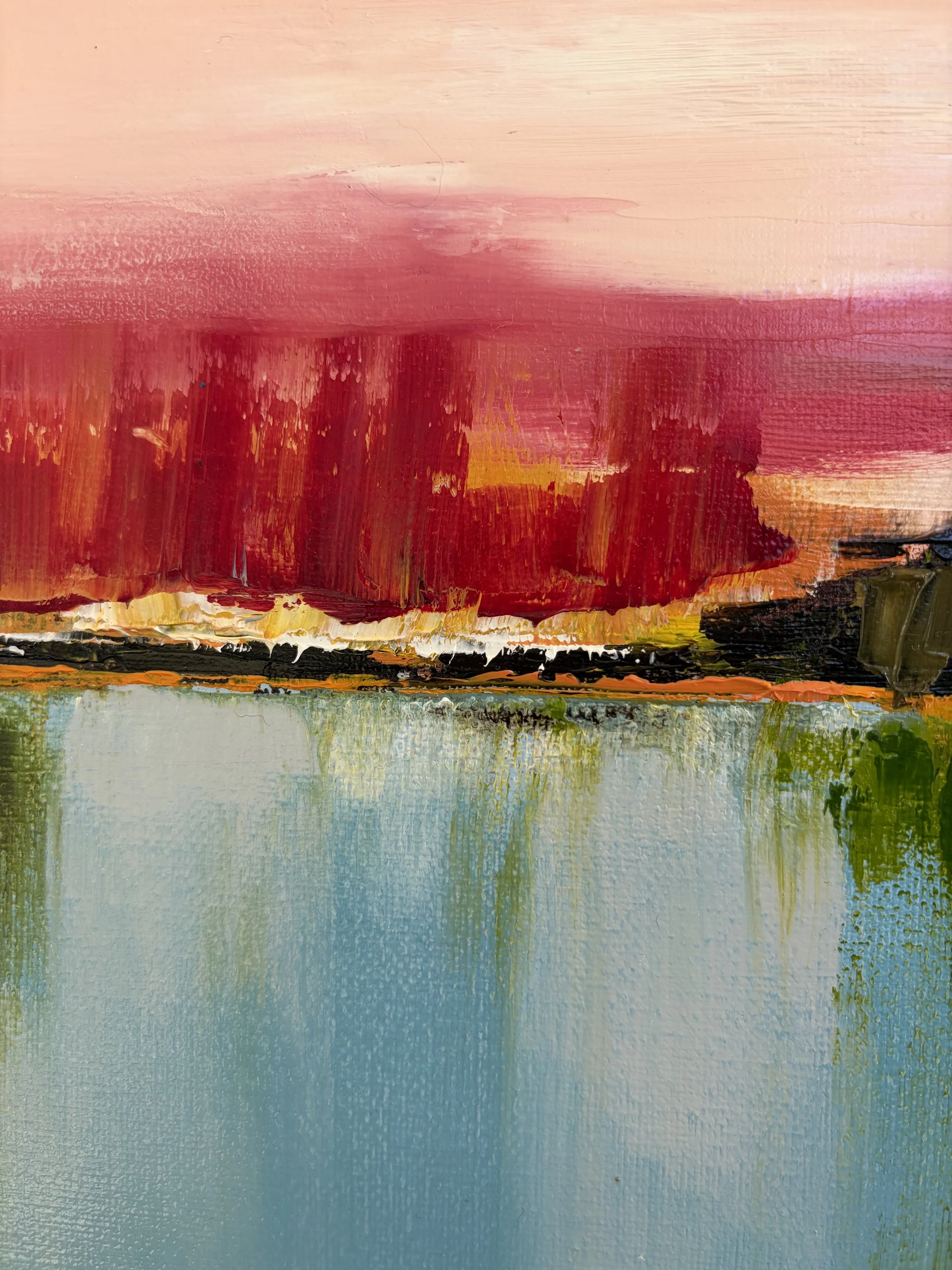 Dusk Line, original oil painting 12x36 inches, abstract landscape, Georgina Gilmore Art, Sacramento California