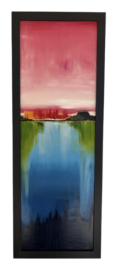 Dusk Line, original oil painting 12x36 inches, abstract landscape, Georgina Gilmore Art, Sacramento California