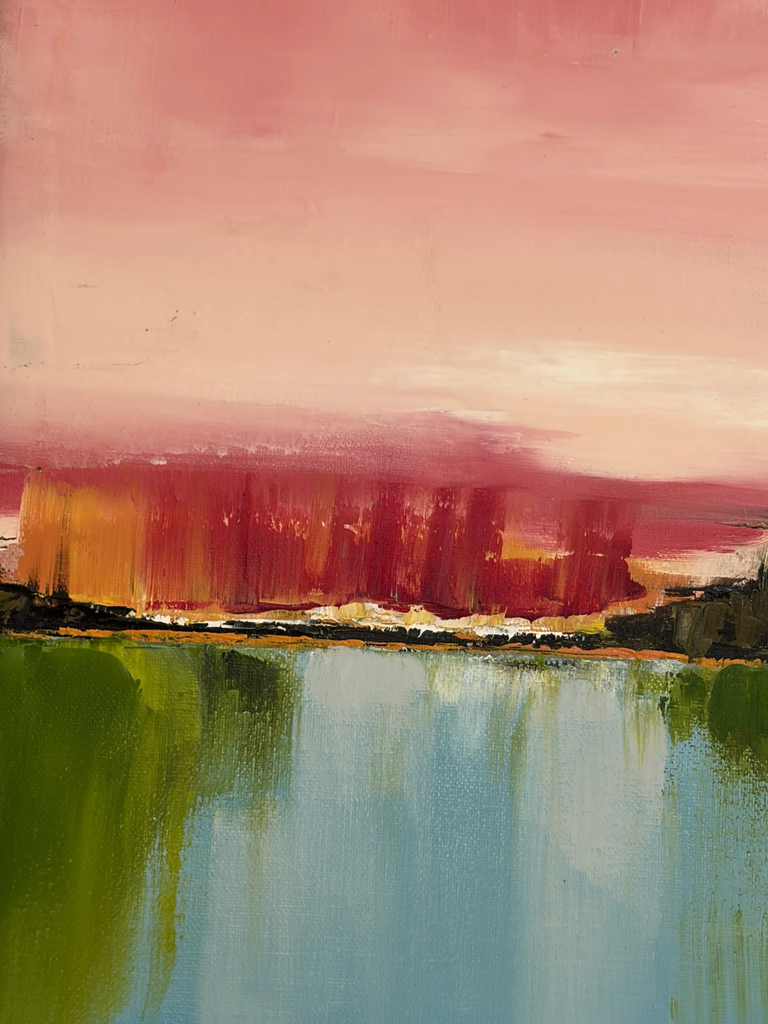 Dusk Line, original oil painting 12x36 inches, abstract landscape, Georgina Gilmore Art, Sacramento California