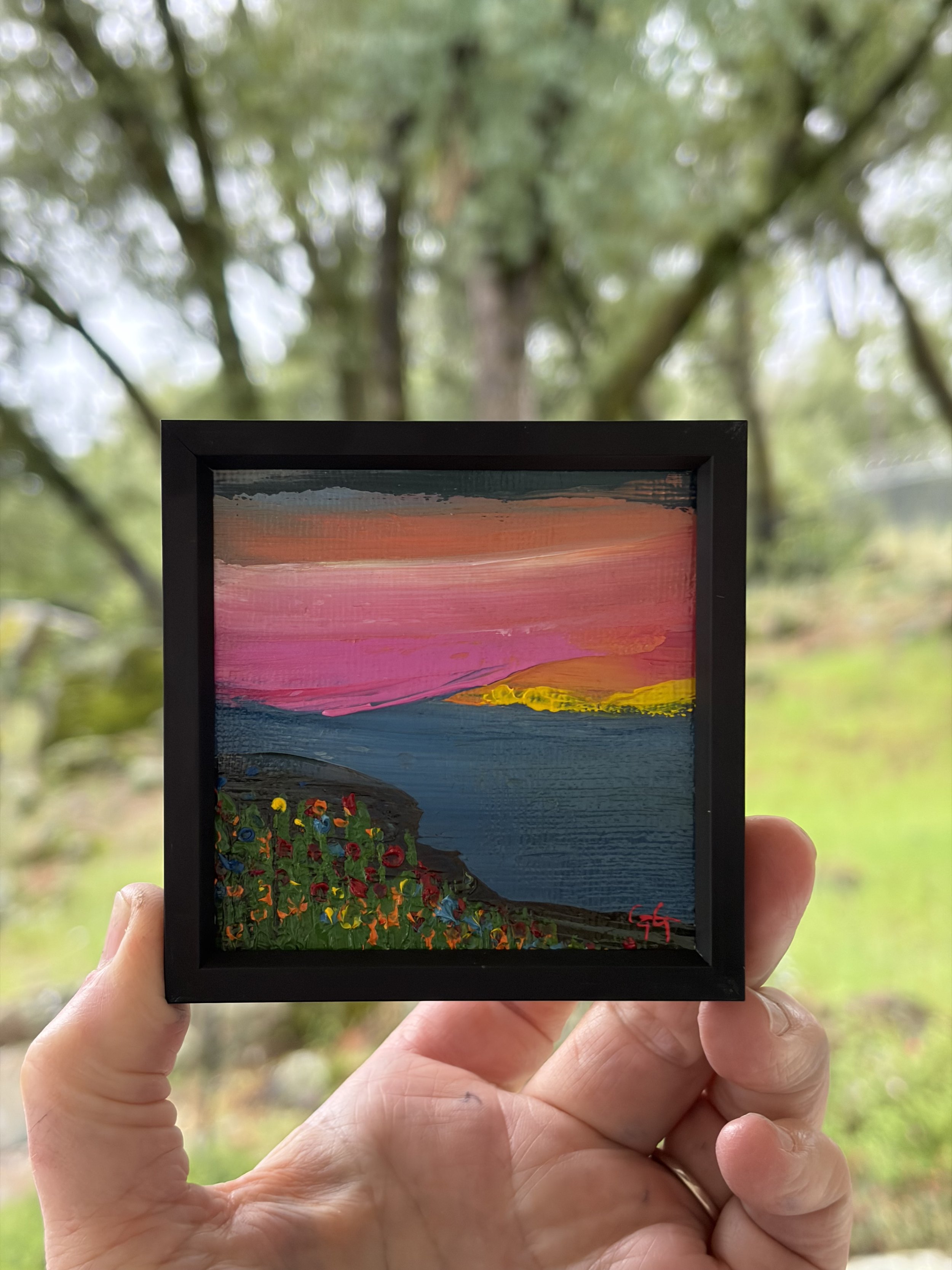 ATC 3x3 mini, Mini oil painting, baby pink, Georgina Gilmore