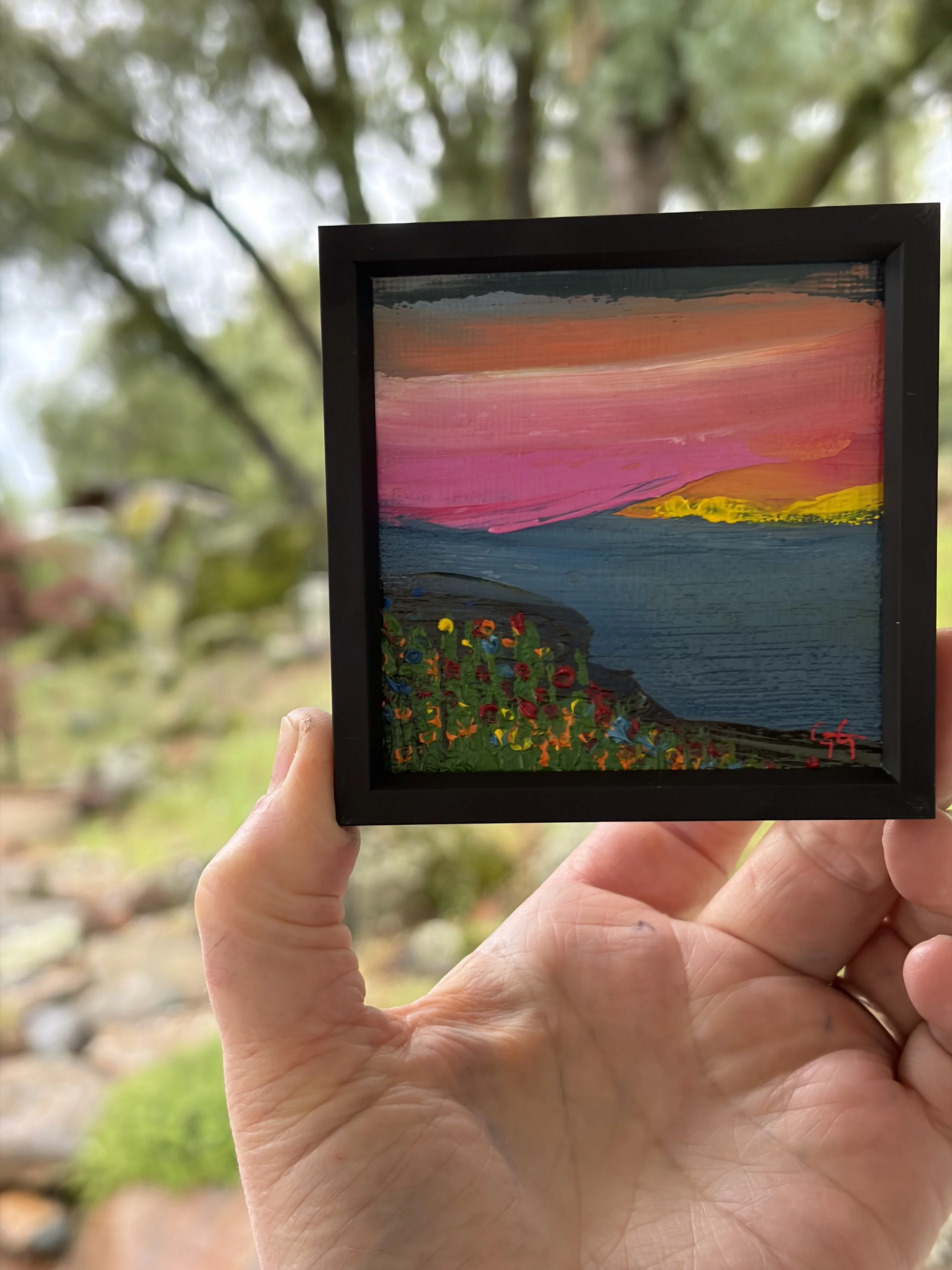 ATC 3x3 mini, Mini oil painting, baby pink, Georgina Gilmore