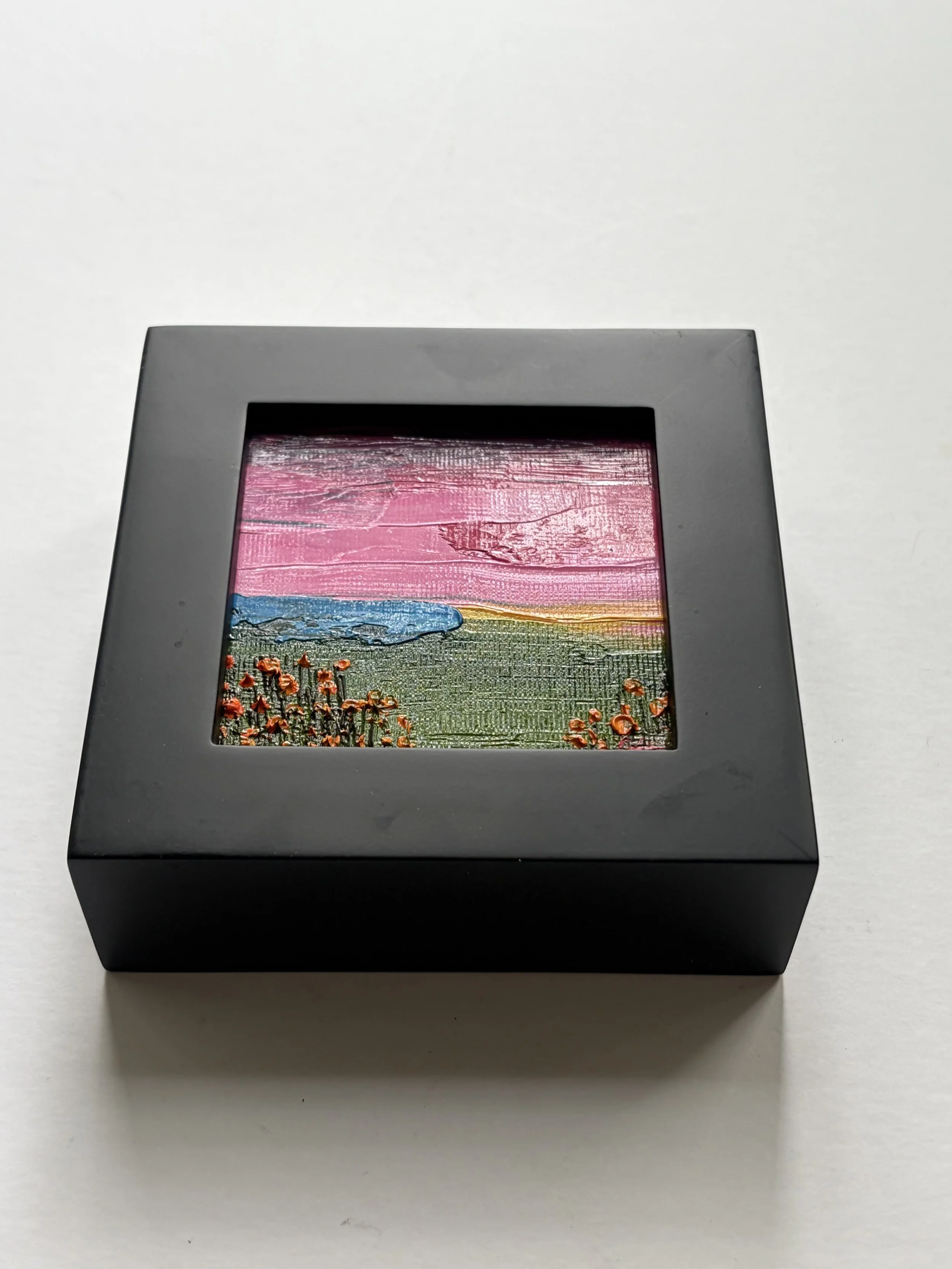Baby Evening Poppies, original oil painting 3x3 inches mini oil, California coastal landscape, Georgina Gilmore Art