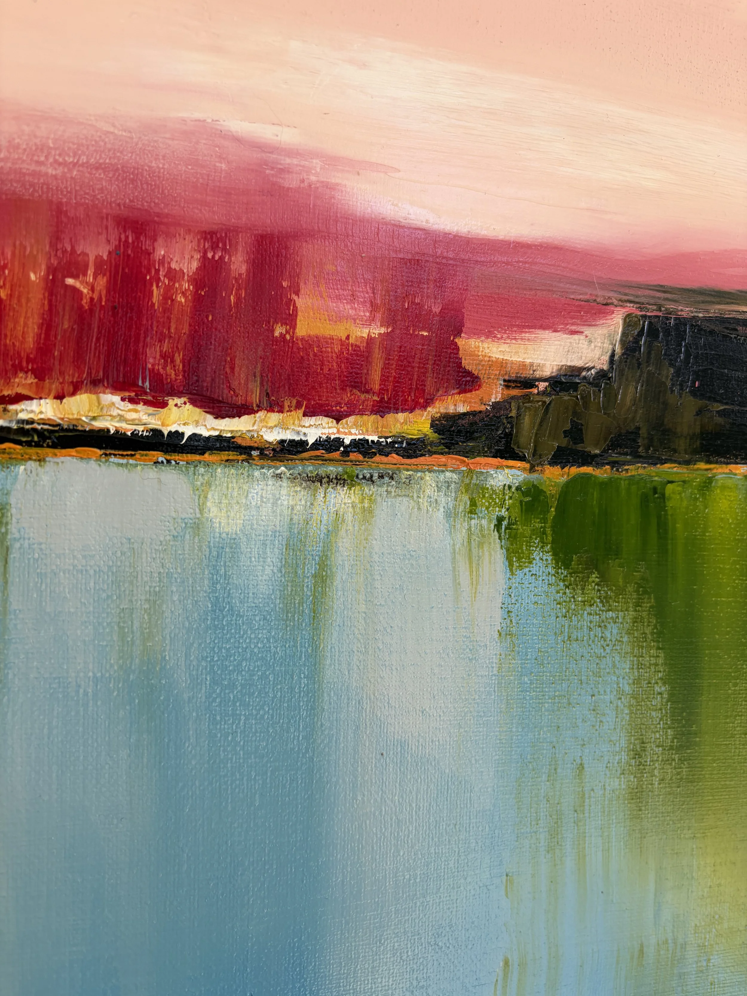 Dusk Line, original oil painting 12x36 inches, abstract landscape, Georgina Gilmore Art, Sacramento California