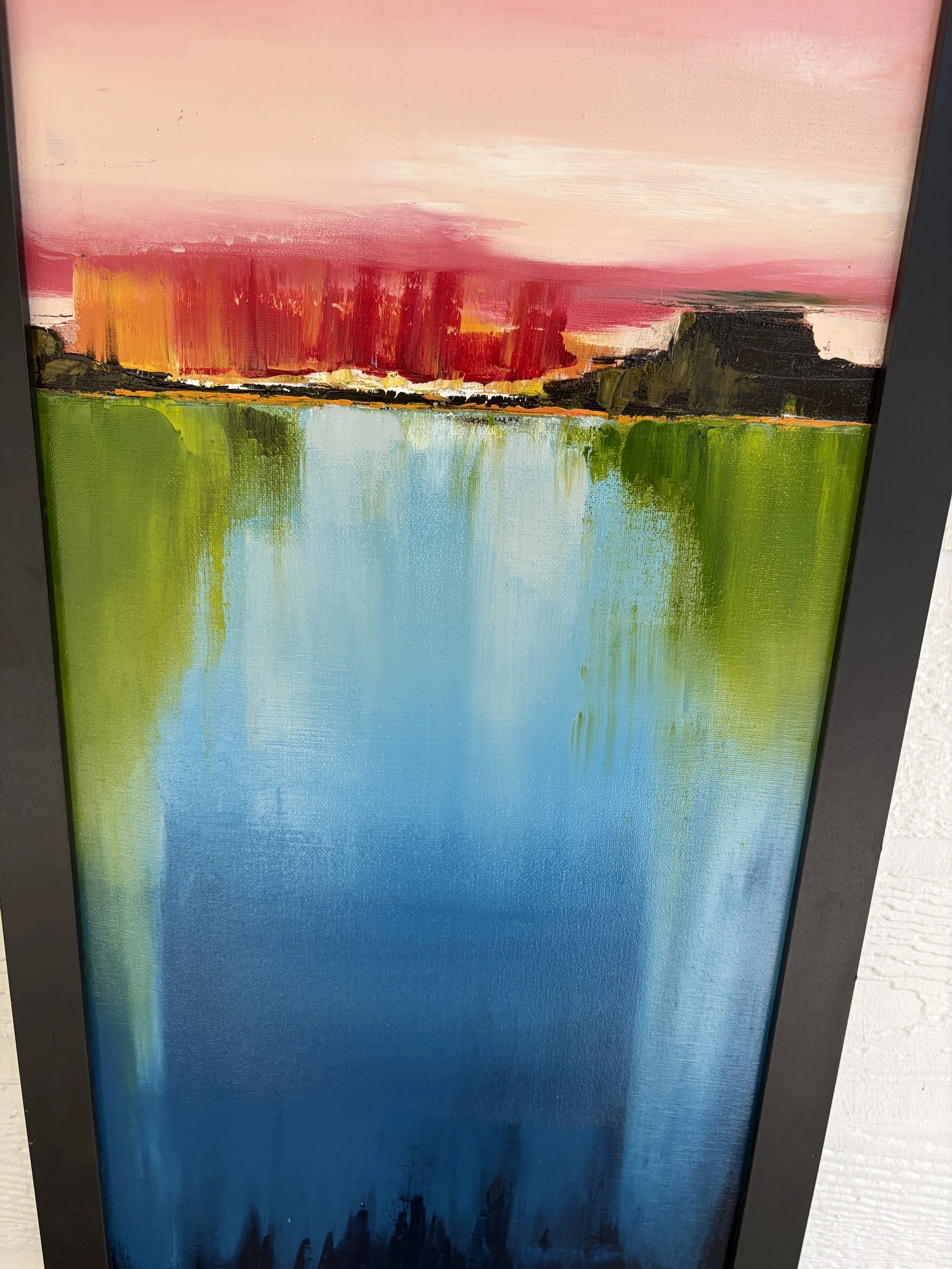 Dusk Line, original oil painting 12x36 inches, abstract landscape, Georgina Gilmore Art, Sacramento California