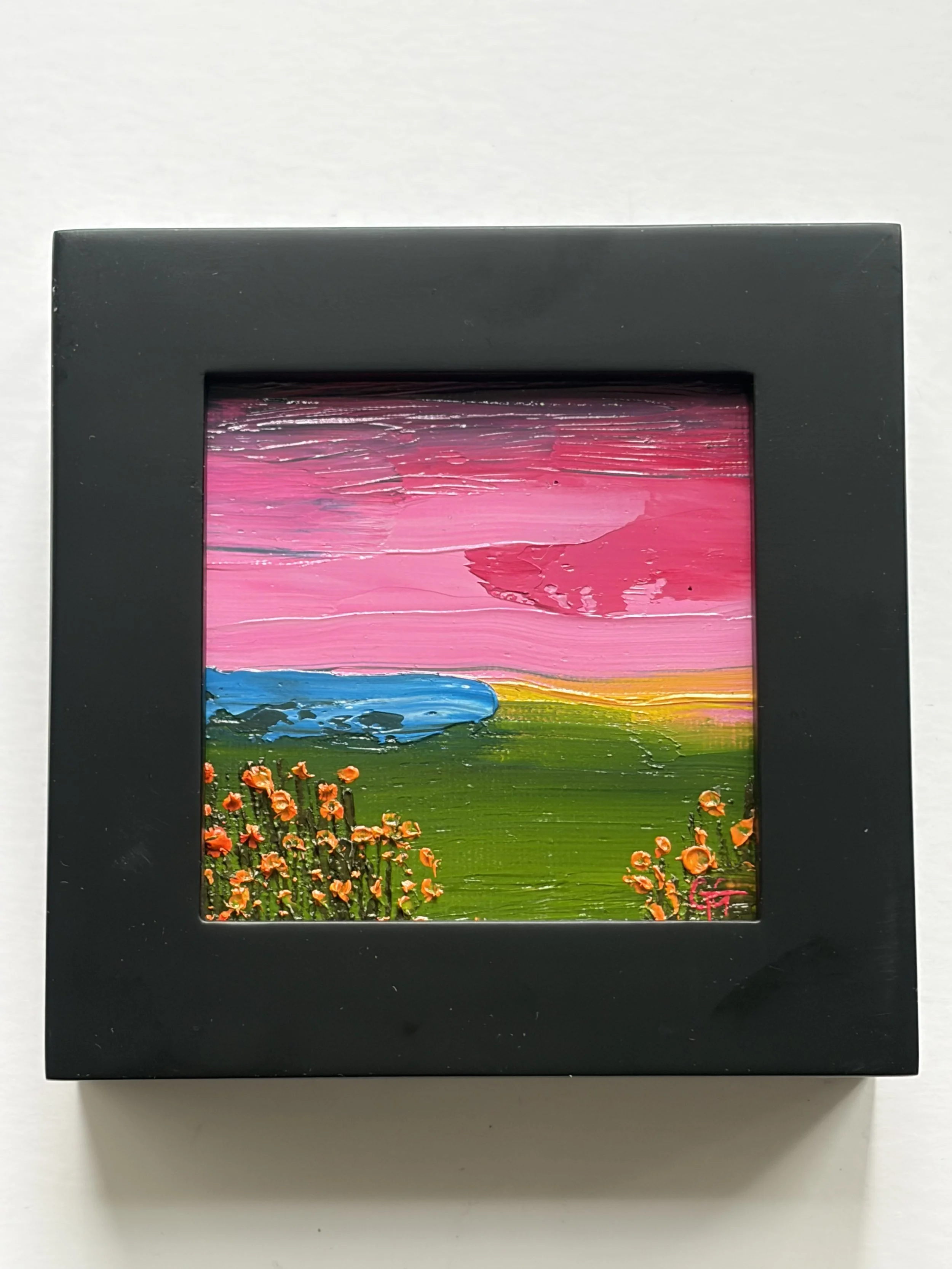Baby Evening Poppies, original oil painting 3x3 inches mini oil, California coastal landscape, Georgina Gilmore Art