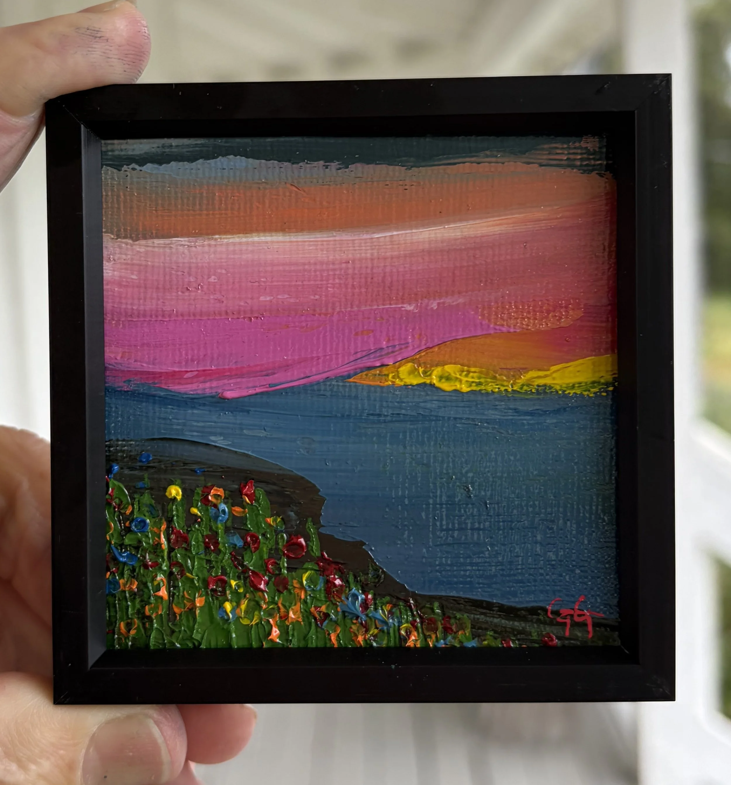 ATC 3x3 mini, Mini oil painting, baby pink, Georgina Gilmore