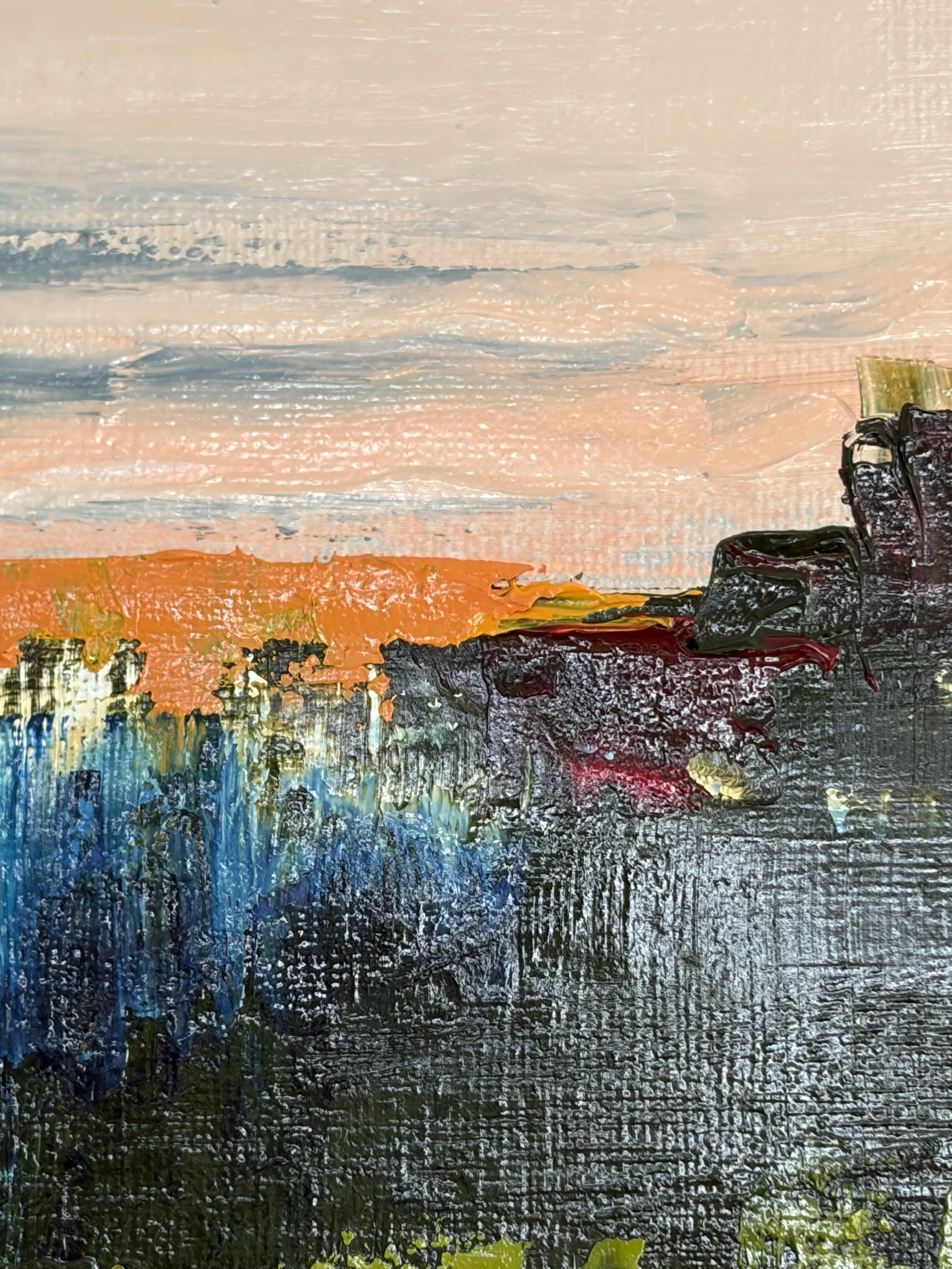 The Edge, original oil painting 12x24 inches, oil on linen panel, abstract landscape, Georgina Gilmore Art