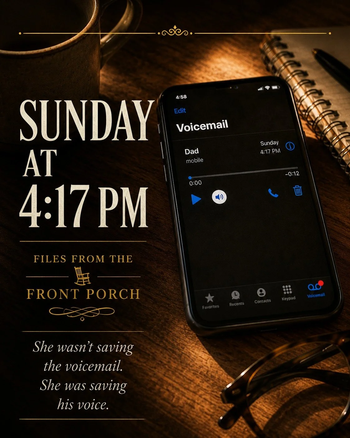 Sunday at 4:17 PM - saved voicemail on a phone