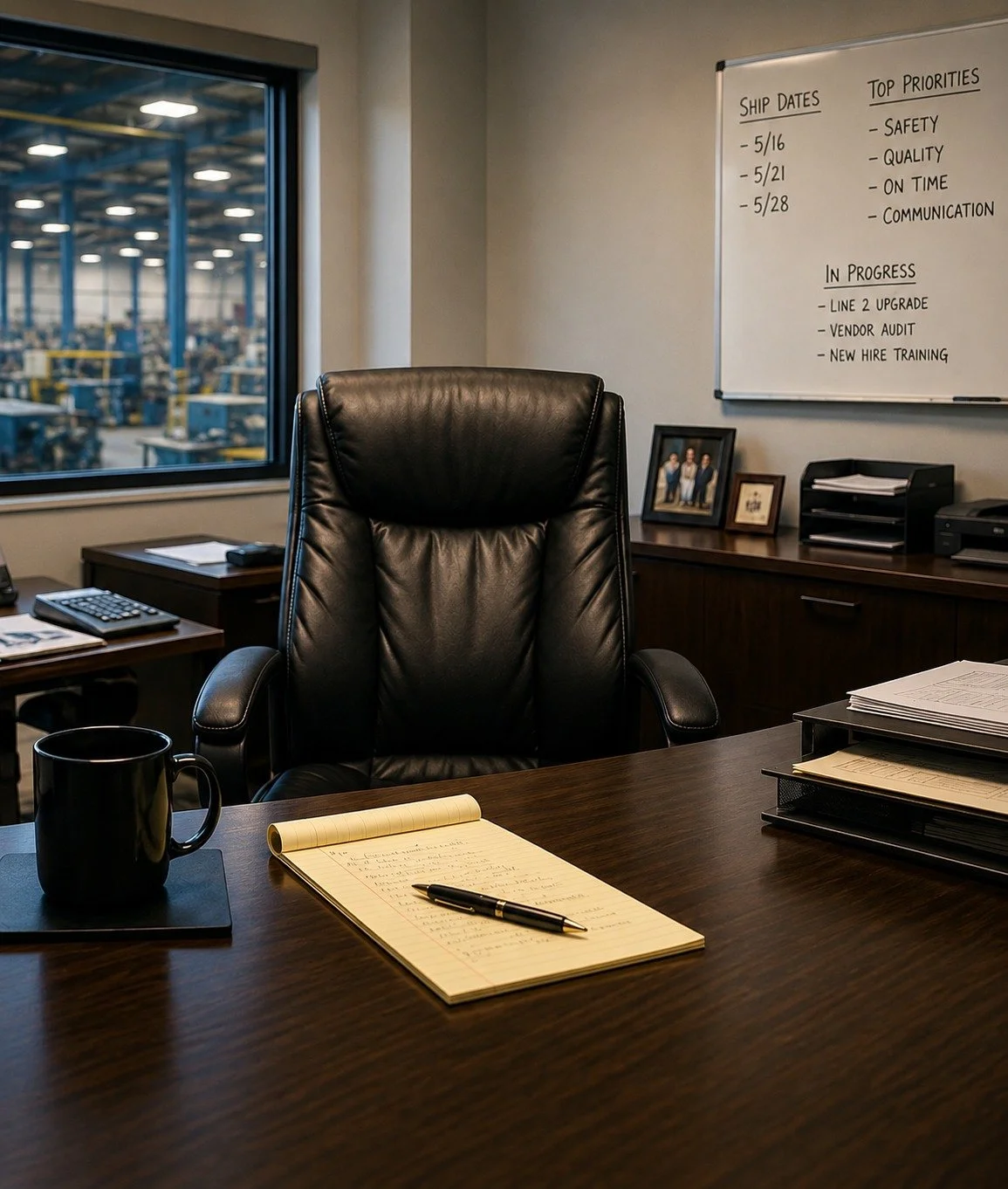 Empty office chair at a desk