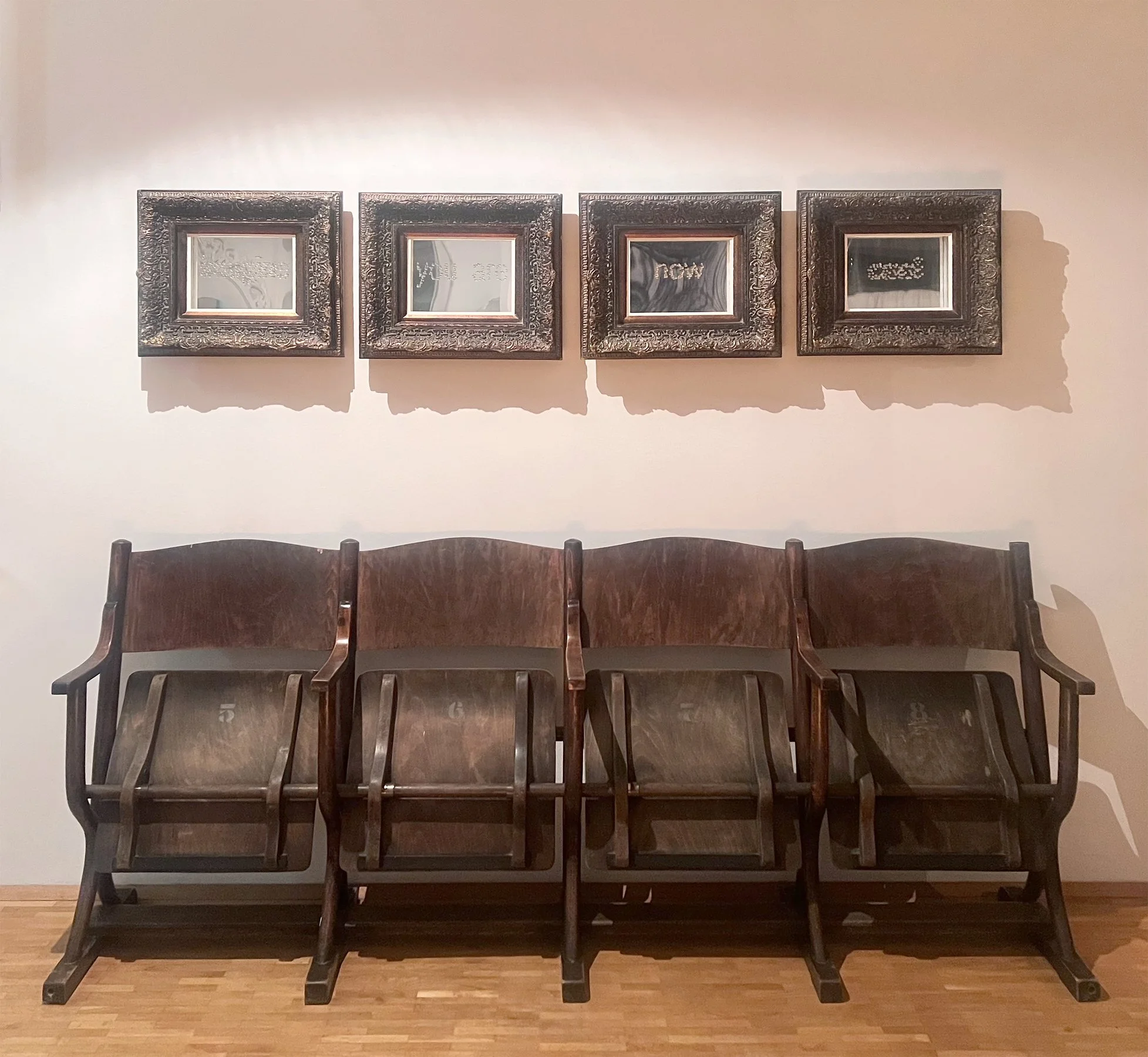 Imagine You Are Now Cool,

2015,

acrylic glass, epoxide resin, historical frames, thonet cinema chairs 192O

21O x 18O x 4O cm