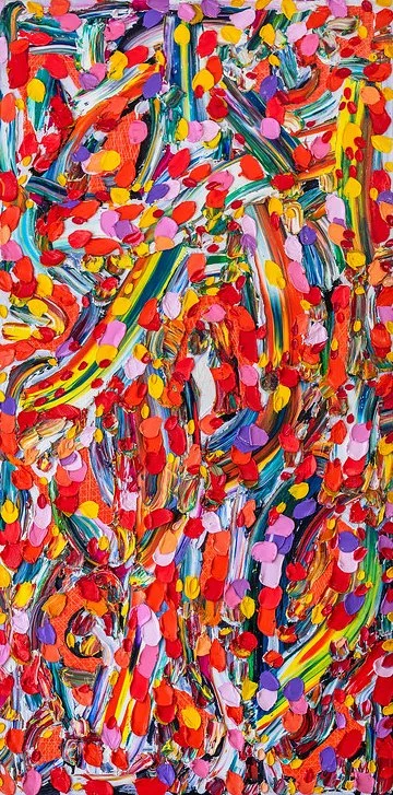 From The Edge of The Rainforest to The Sea Where Nymphs and Mermaids Meet to Frolic in The Sand,

2019,

Oil on canvas,

60 x 30 inches | 152 x 76 cm