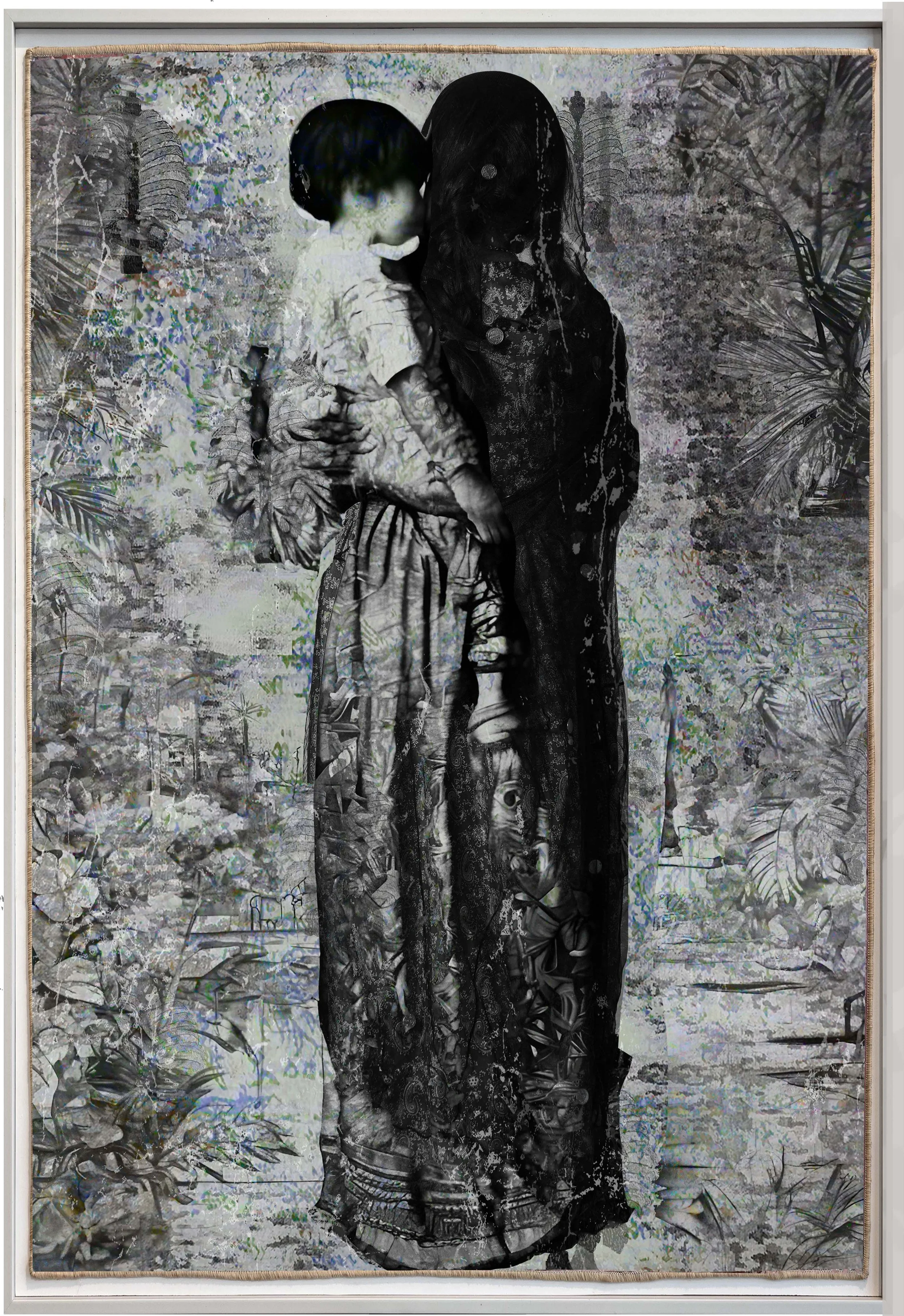 Hajar,

2023,

Mixed media, hand-woven silk treated with acrylic colors and collage

120 x 174 cm | 47.24 x 68.5 in