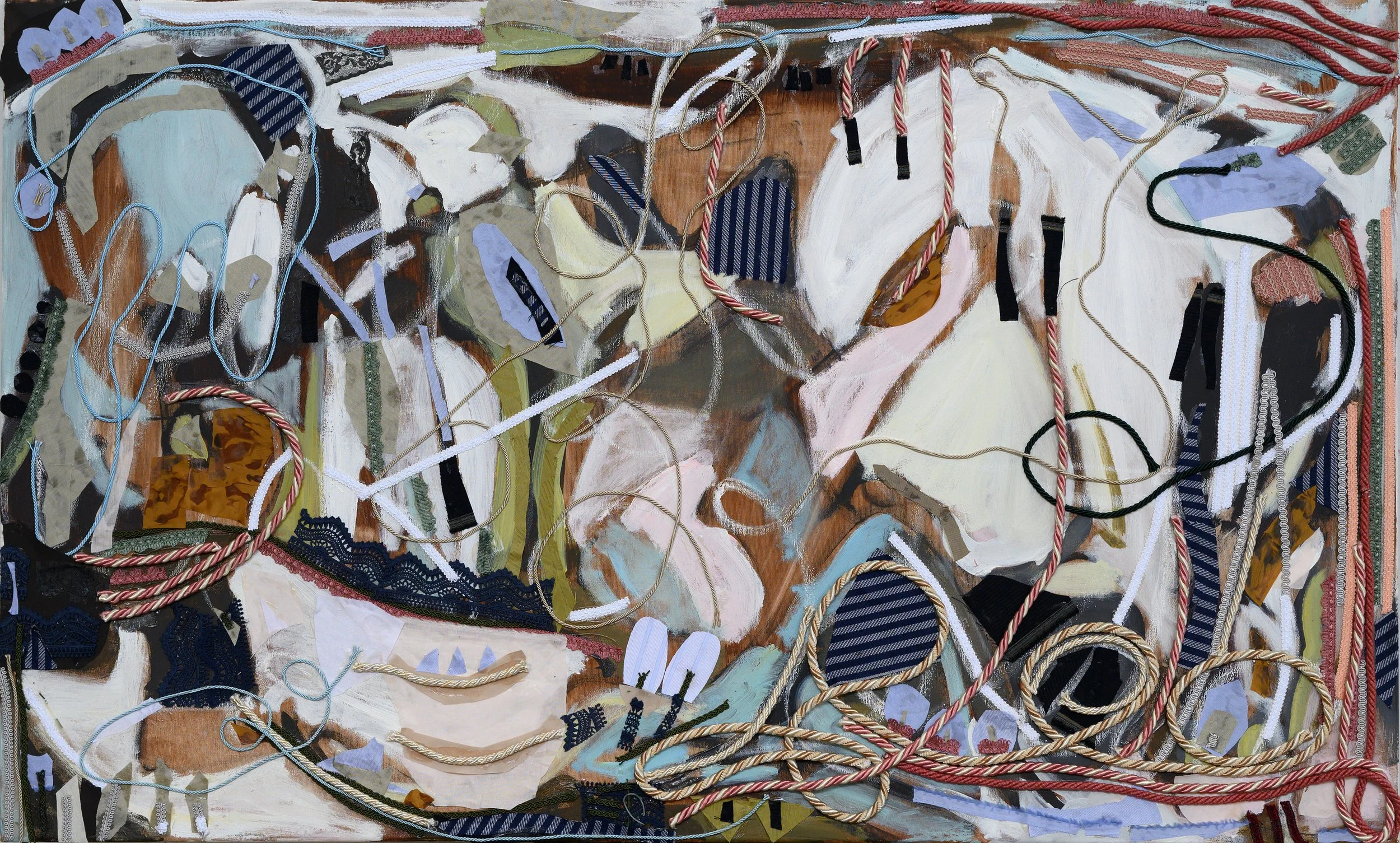 What You Already Know,

2024,

Oil and fabric on canvas,

35.5 x 59 in | 90.1 x 149.8 cm