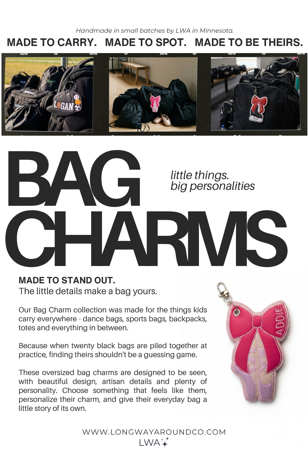 A bag charm that's actually meant to be seen. When every kid's bag looks the same, give theirs a little personality—and make it much easier to spot. charms website