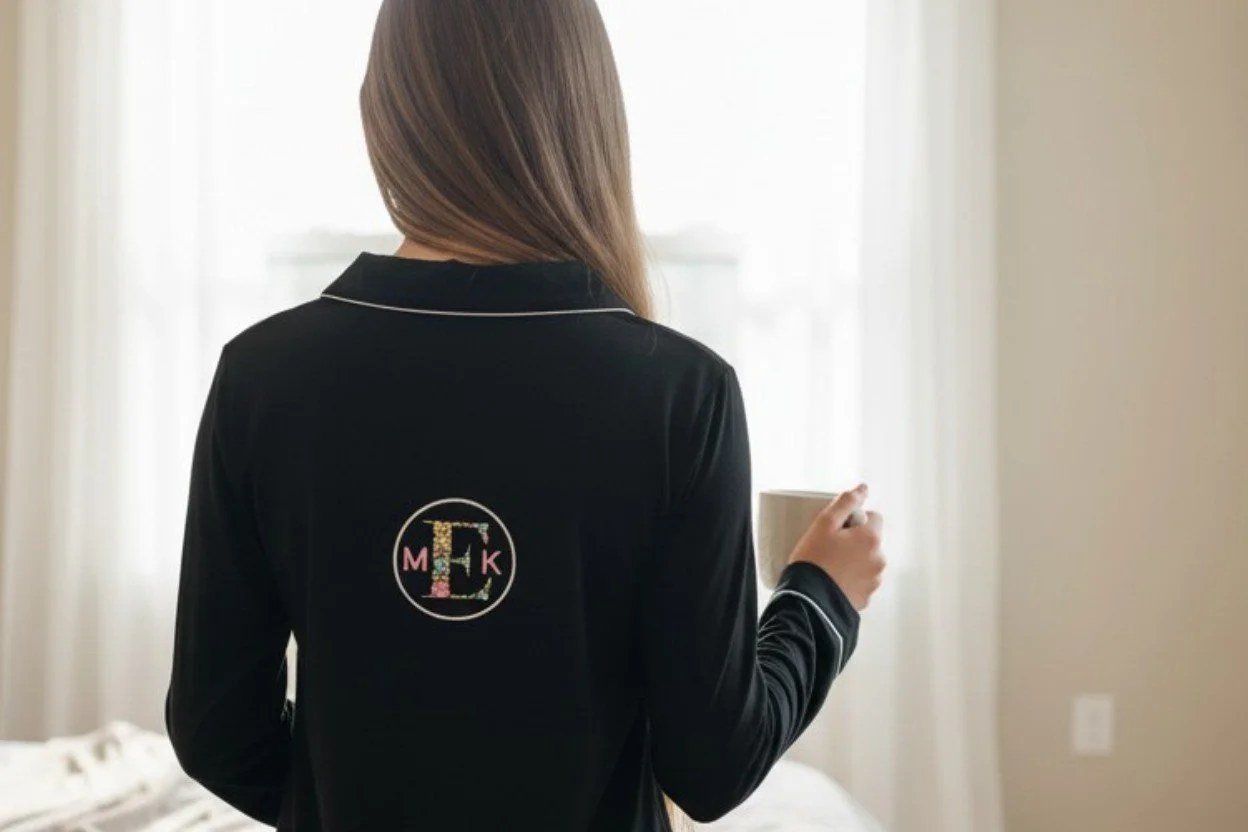 Floral Monogram on back of womens pajamas