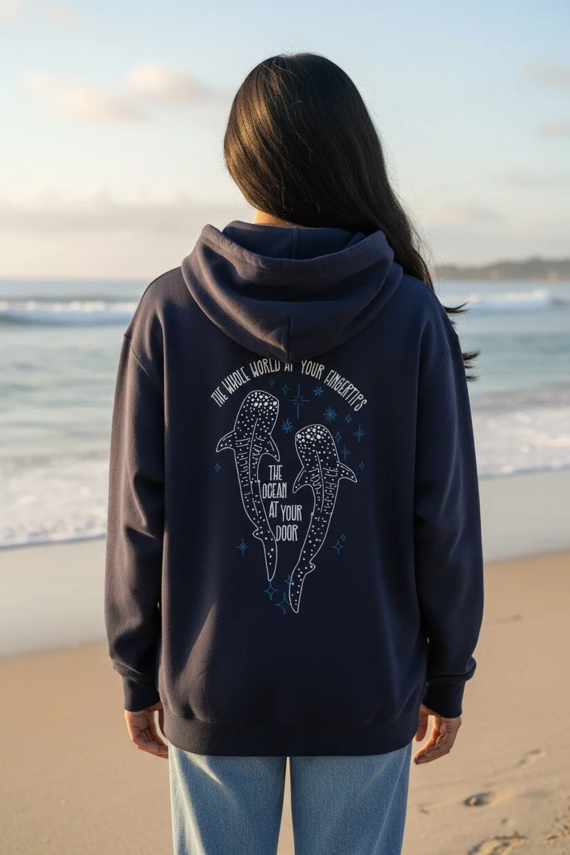 Ocean at Your Door | Embroidered Whale Shark Hoodie